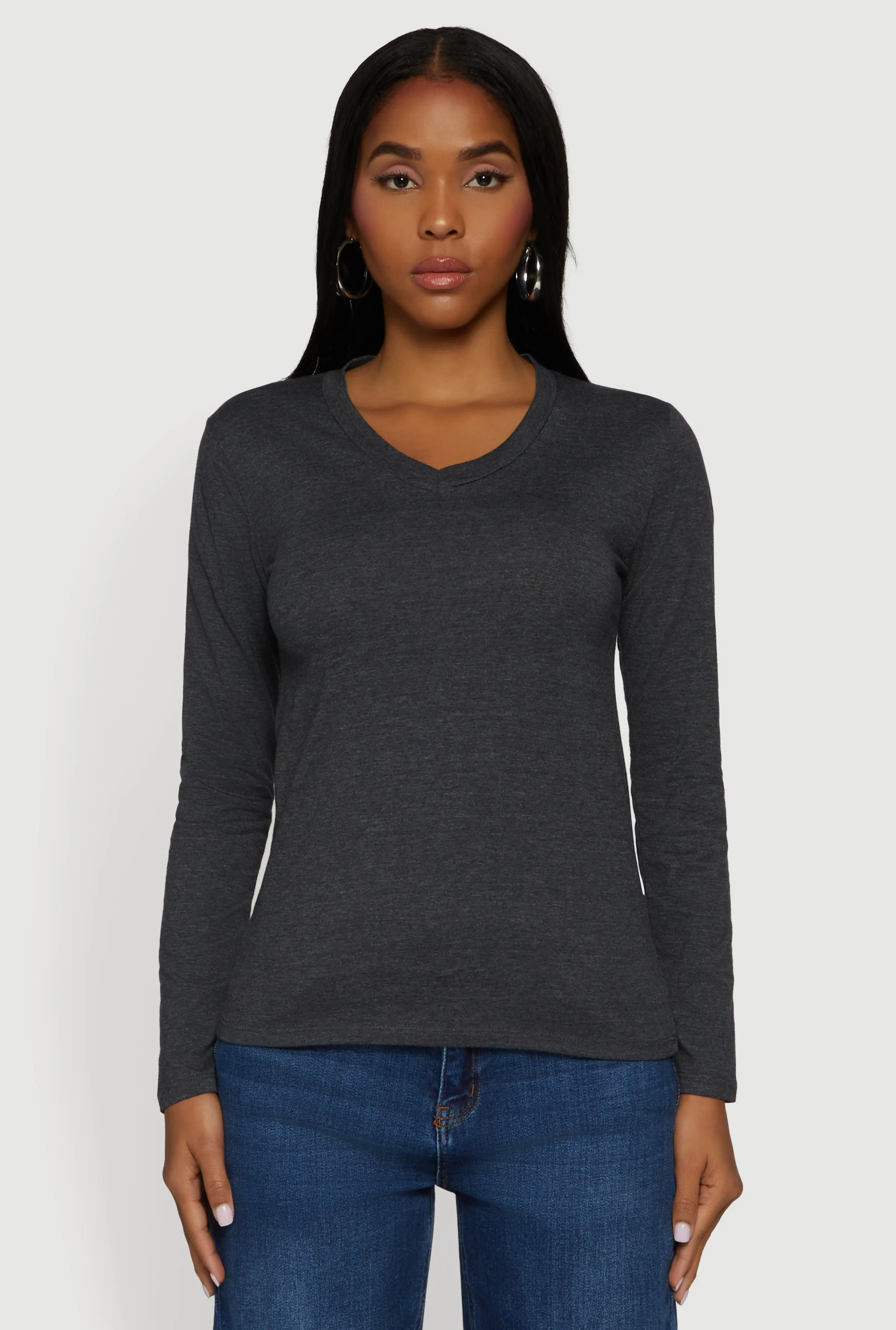 V-Neck Long Sleeve Solid T-Shirt sold by Rainbow product image thumbnail 2