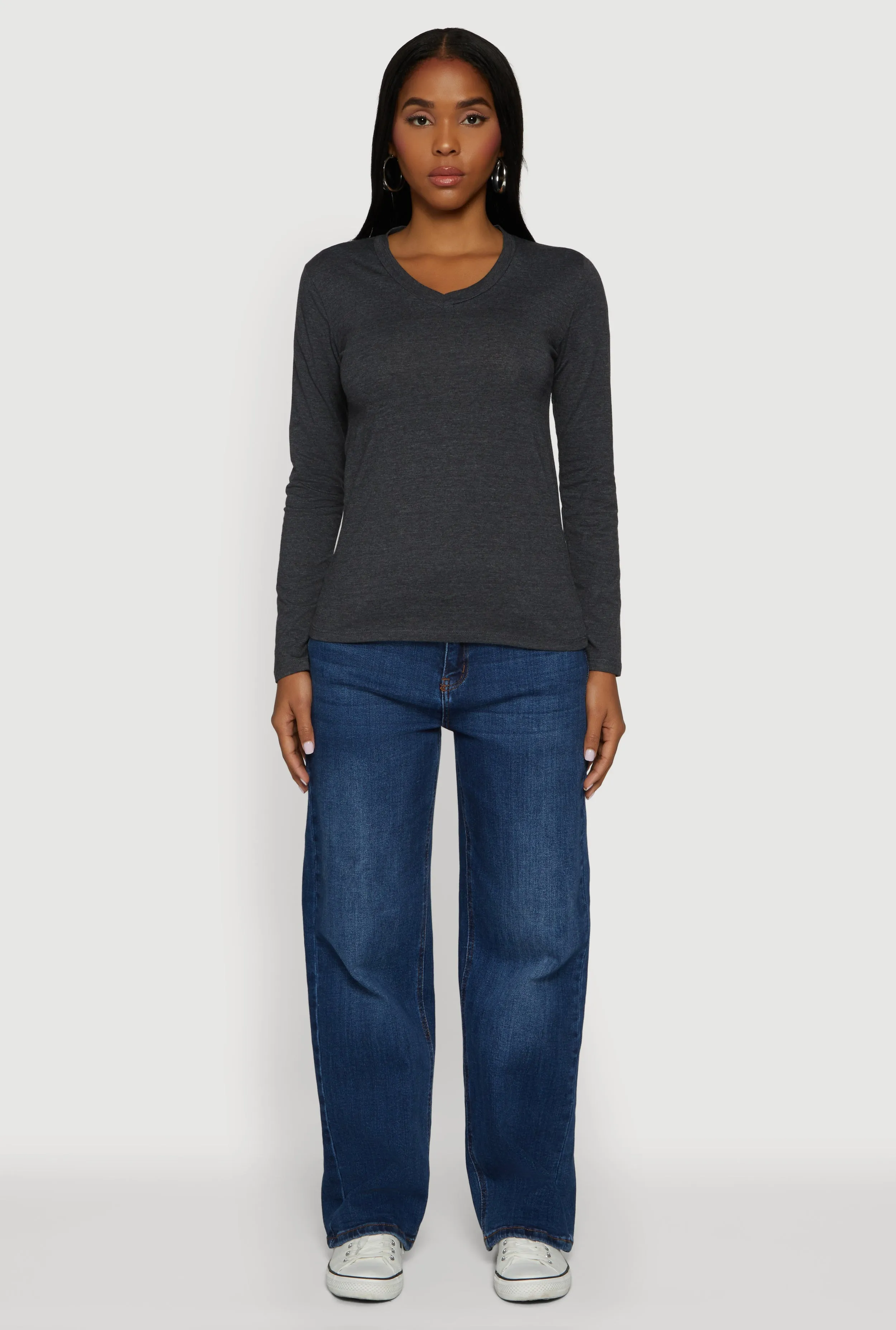 V-Neck Long Sleeve Solid T-Shirt sold by Rainbow product image thumbnail 3