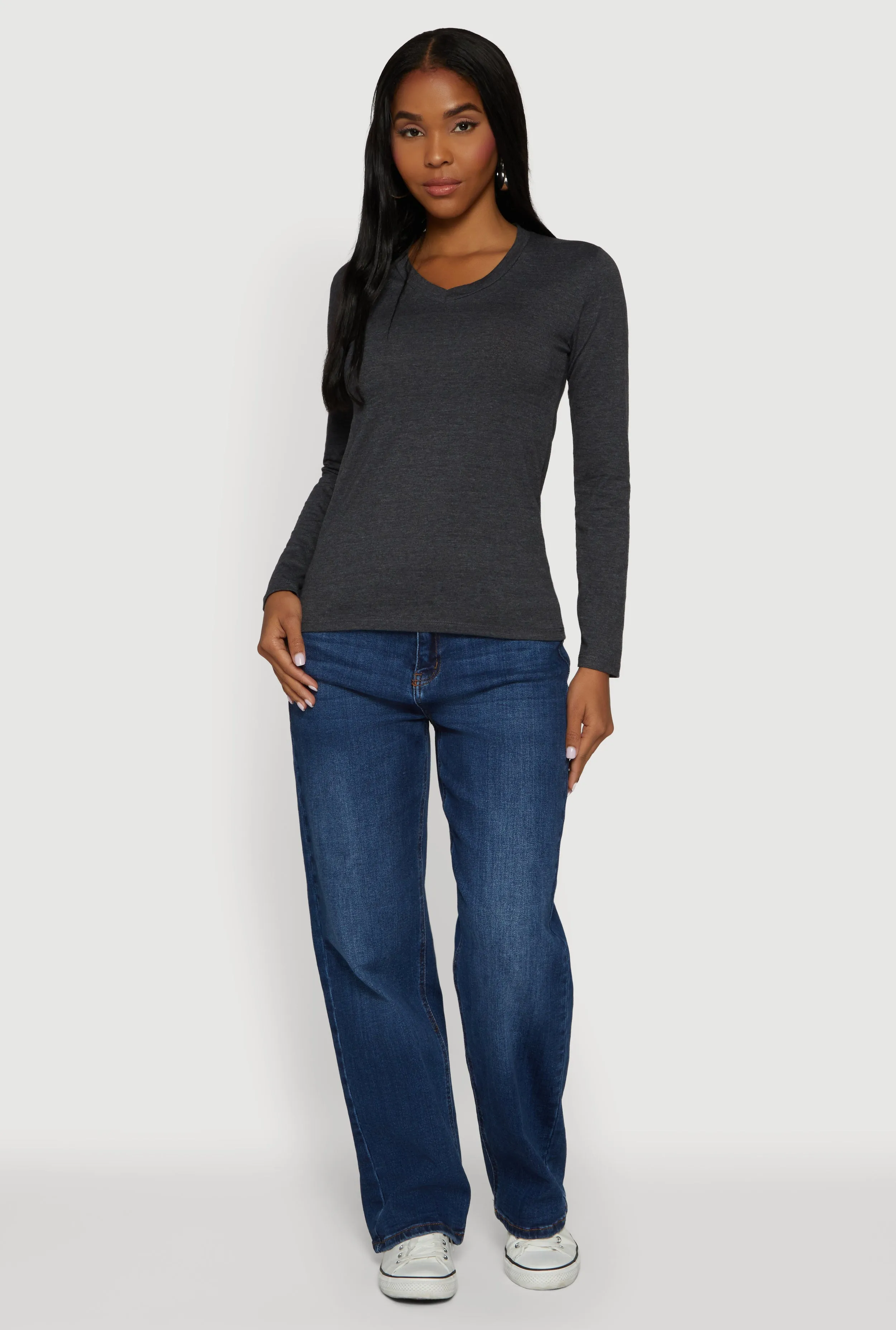 V-Neck Long Sleeve Solid T-Shirt sold by Rainbow