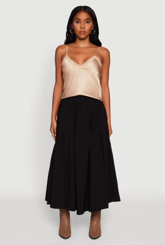Lena High Waisted Tiered Nylon Maxi Skirt sold by Rainbow