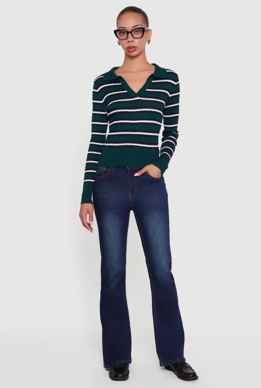 Elara Striped Cable Knit Polo Sweater sold by Rainbow