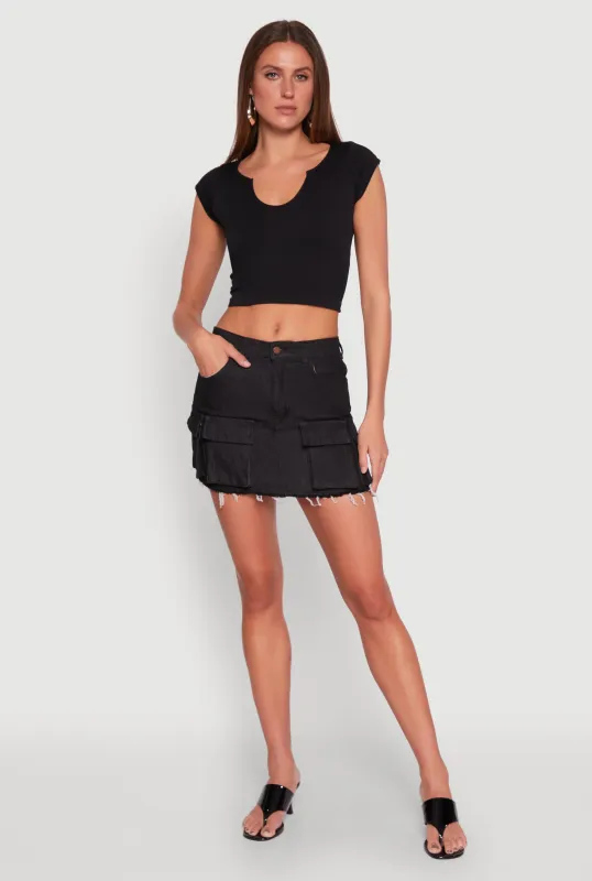 Leila Frayed Hem Denim Cargo Mini Skirt sold by Rainbow