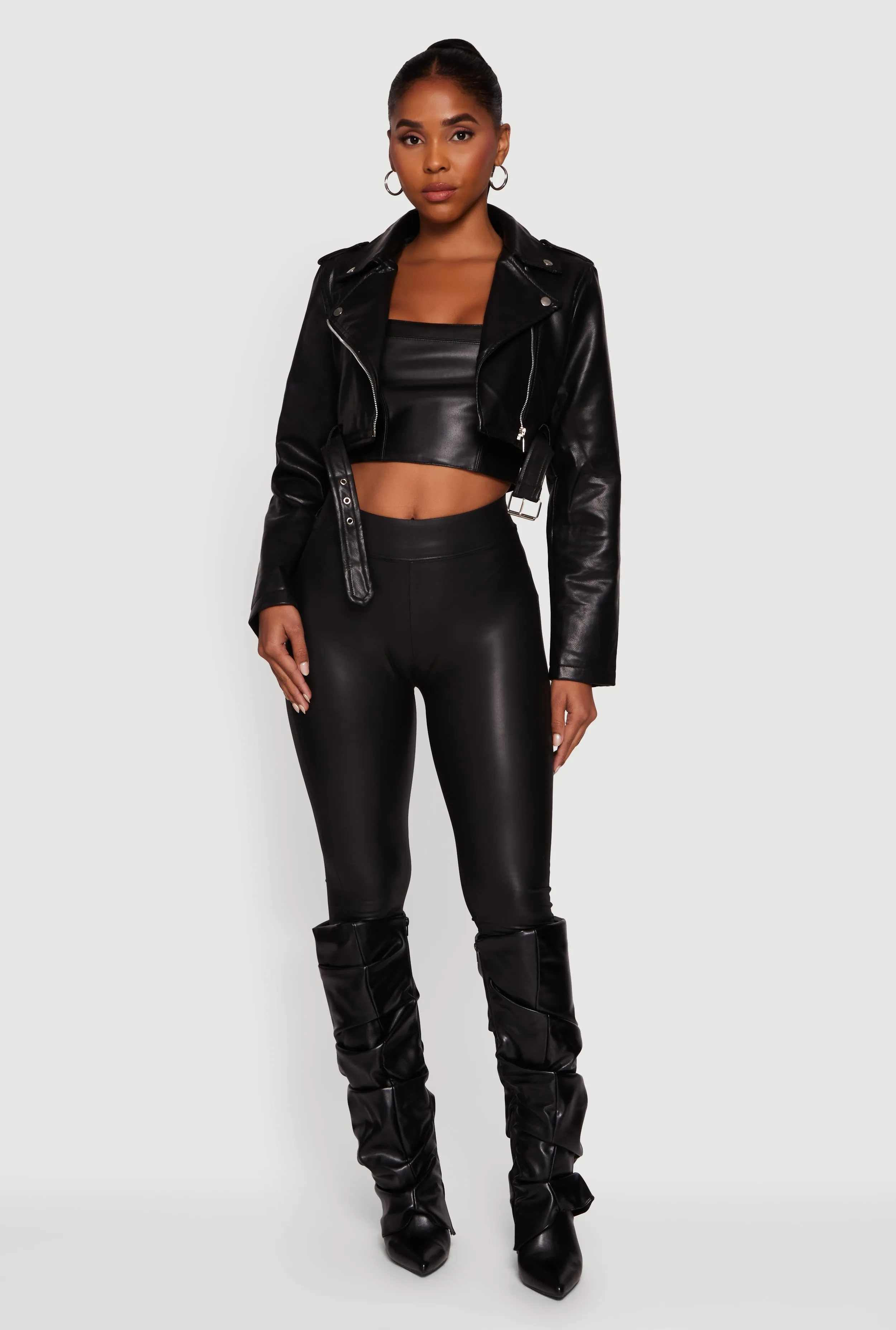 Siena Faux Leather Cropped Moto Jacket sold by Rainbow