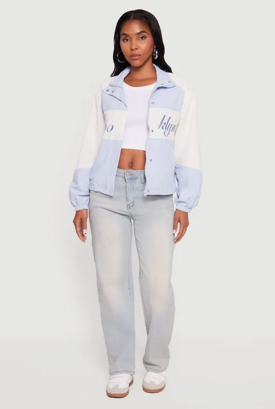 Colorblock Graphic Nylon Windbreaker Jacket sold by Rainbow