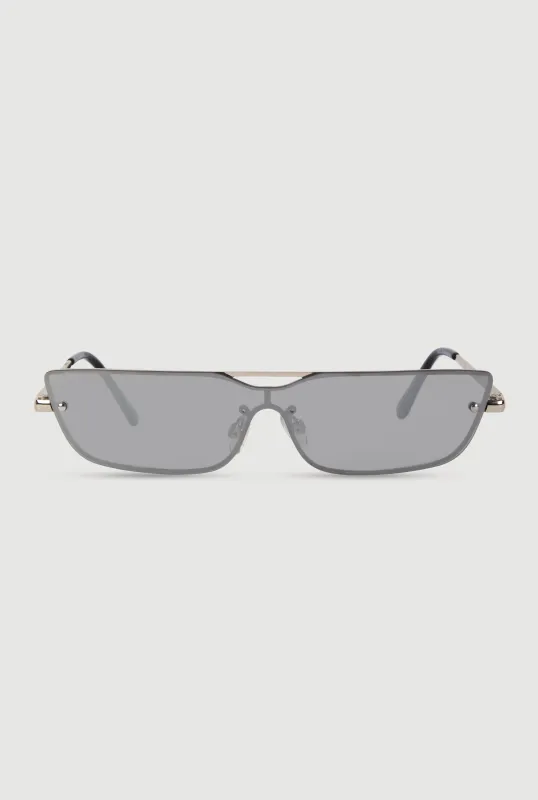Rimless Metallic Shield Sunglasses sold by Rainbow