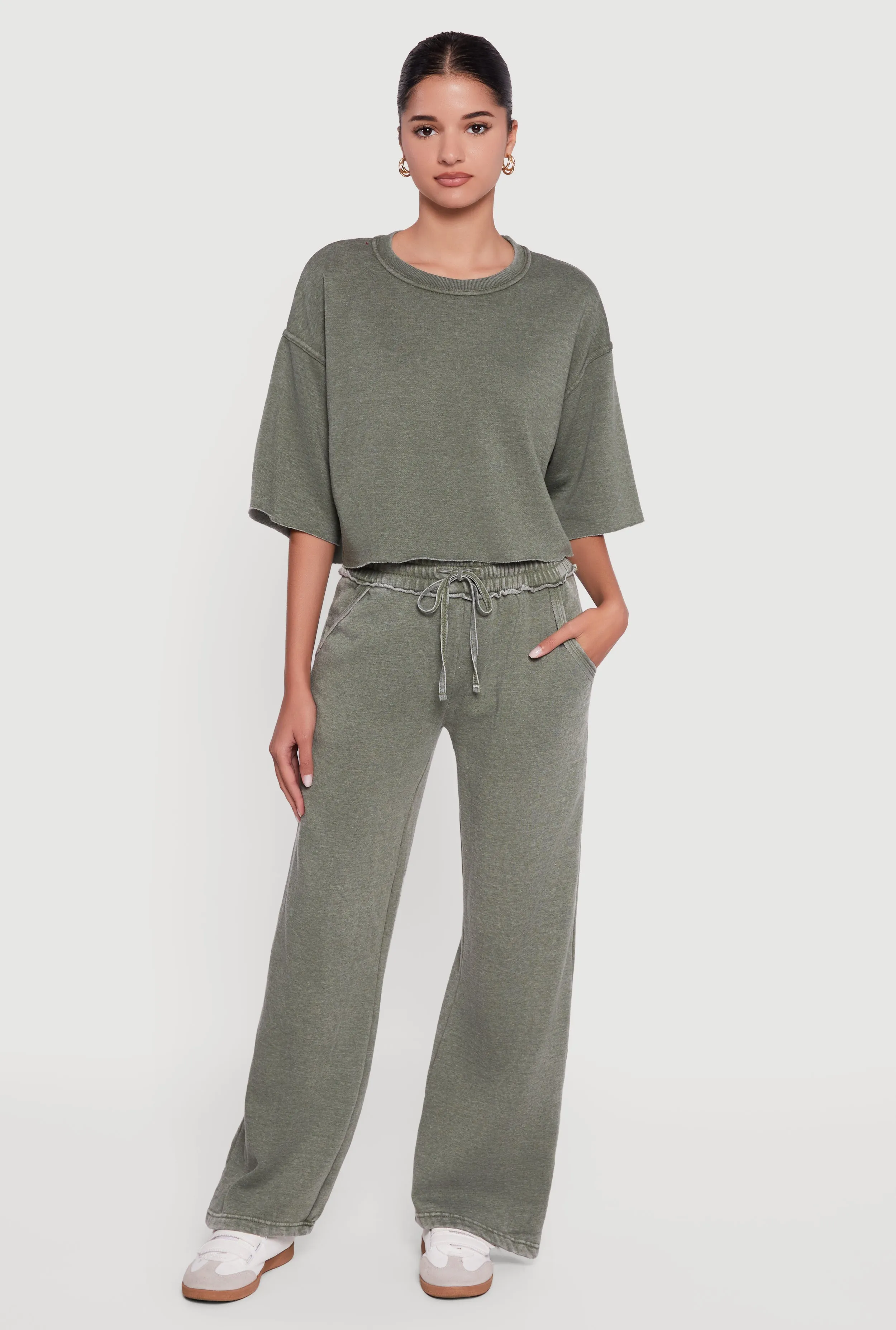 Acid Wash Wide Leg Mid Rise Fleece Sweatpants sold by Rainbow product image thumbnail 2