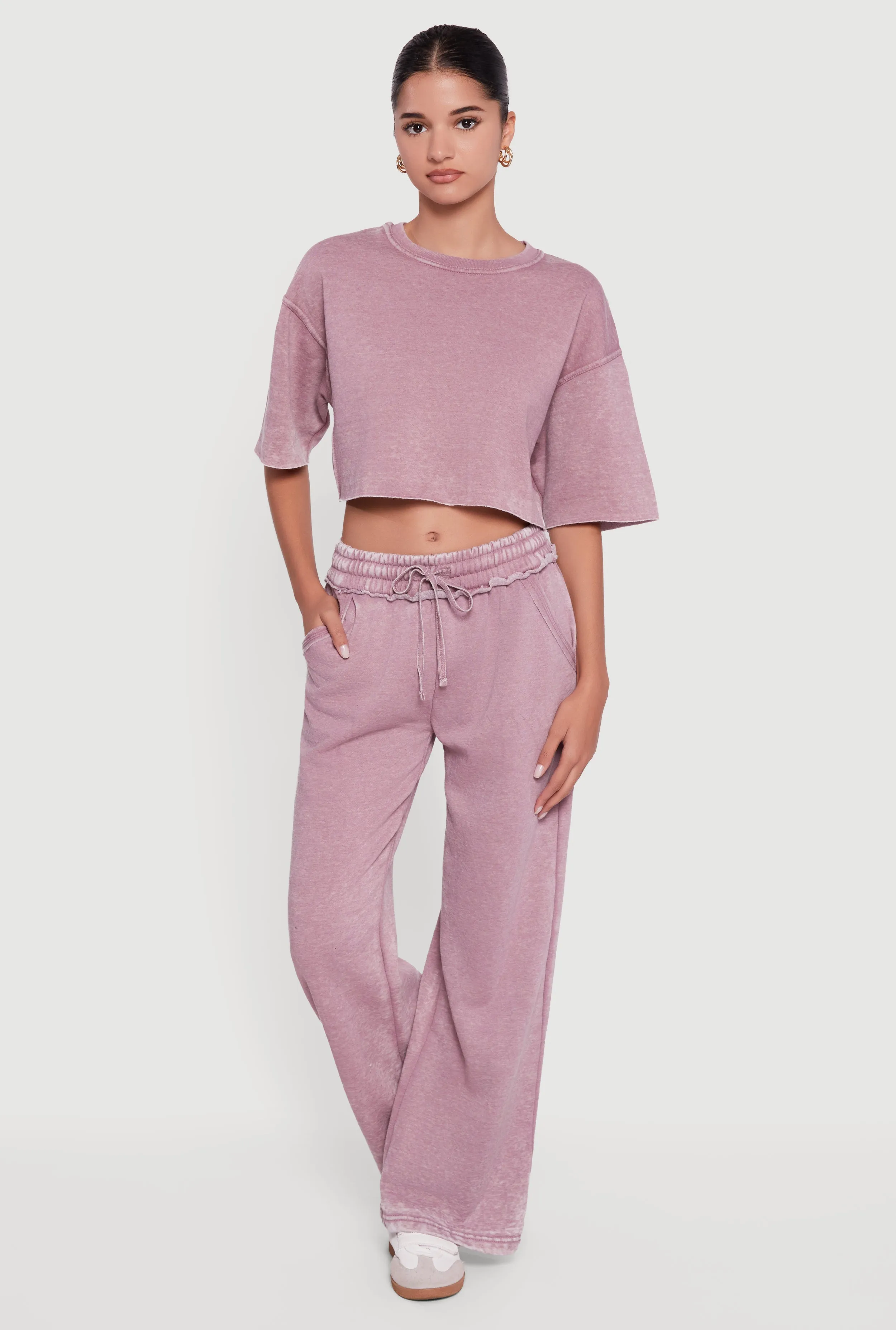 Acid Wash Wide Leg Mid Rise Fleece Sweatpants sold by Rainbow product image thumbnail 3