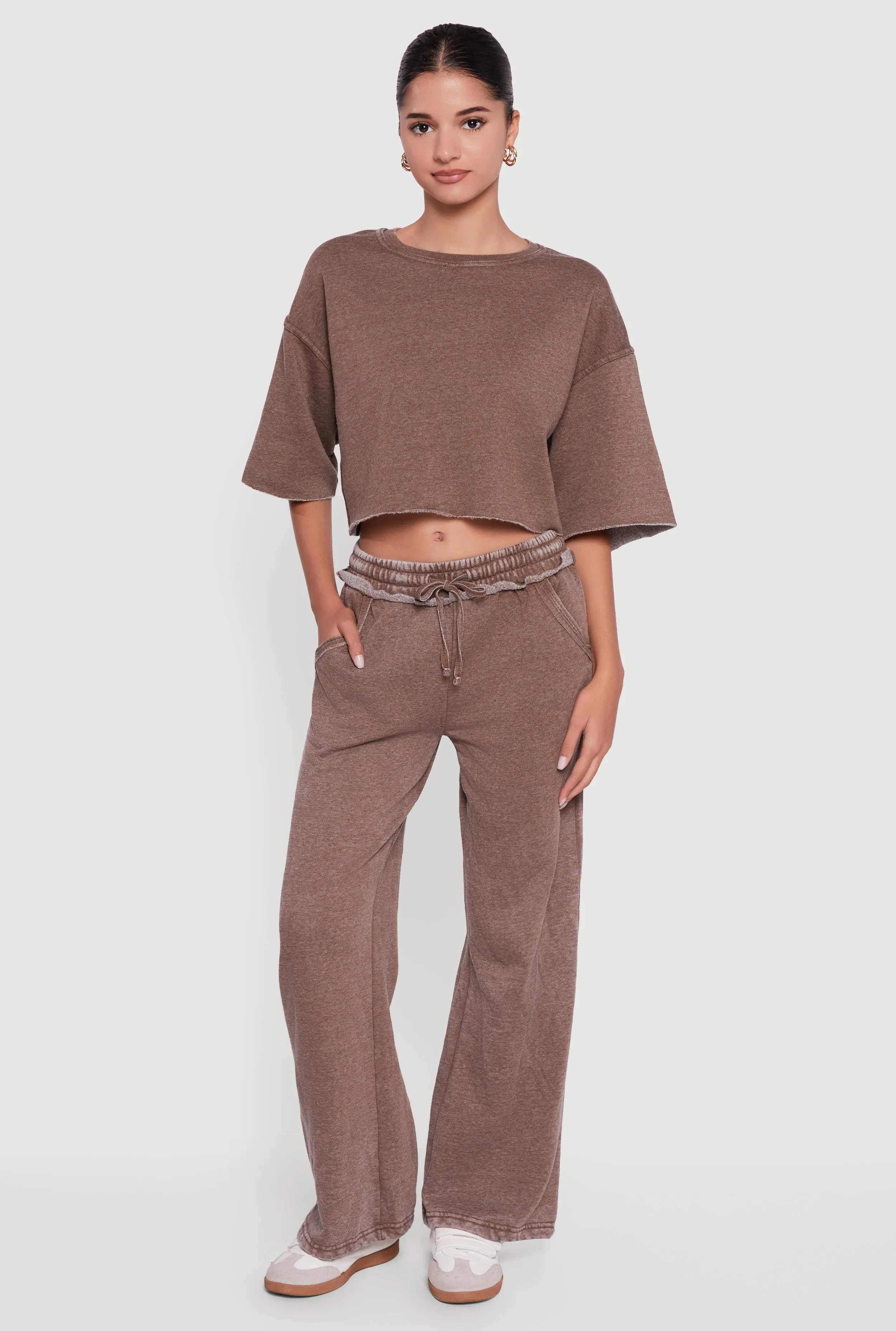 Acid Wash Wide Leg Mid Rise Fleece Sweatpants sold by Rainbow product image thumbnail 4