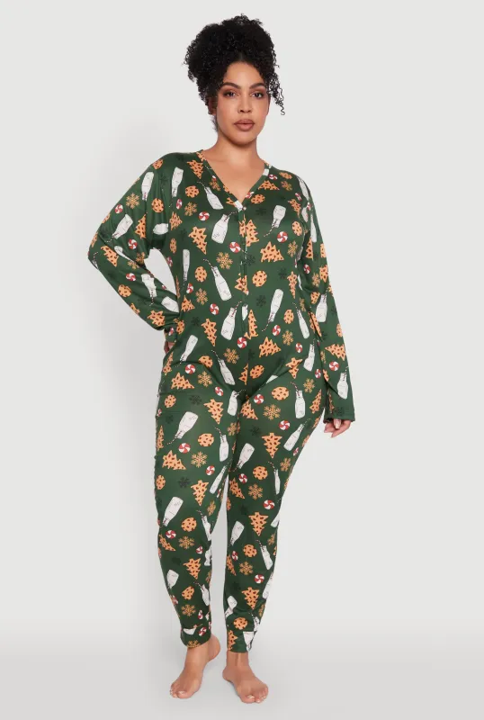 Plus Size Milk and Cookies Graphic Pajama Onesie sold by Rainbow
