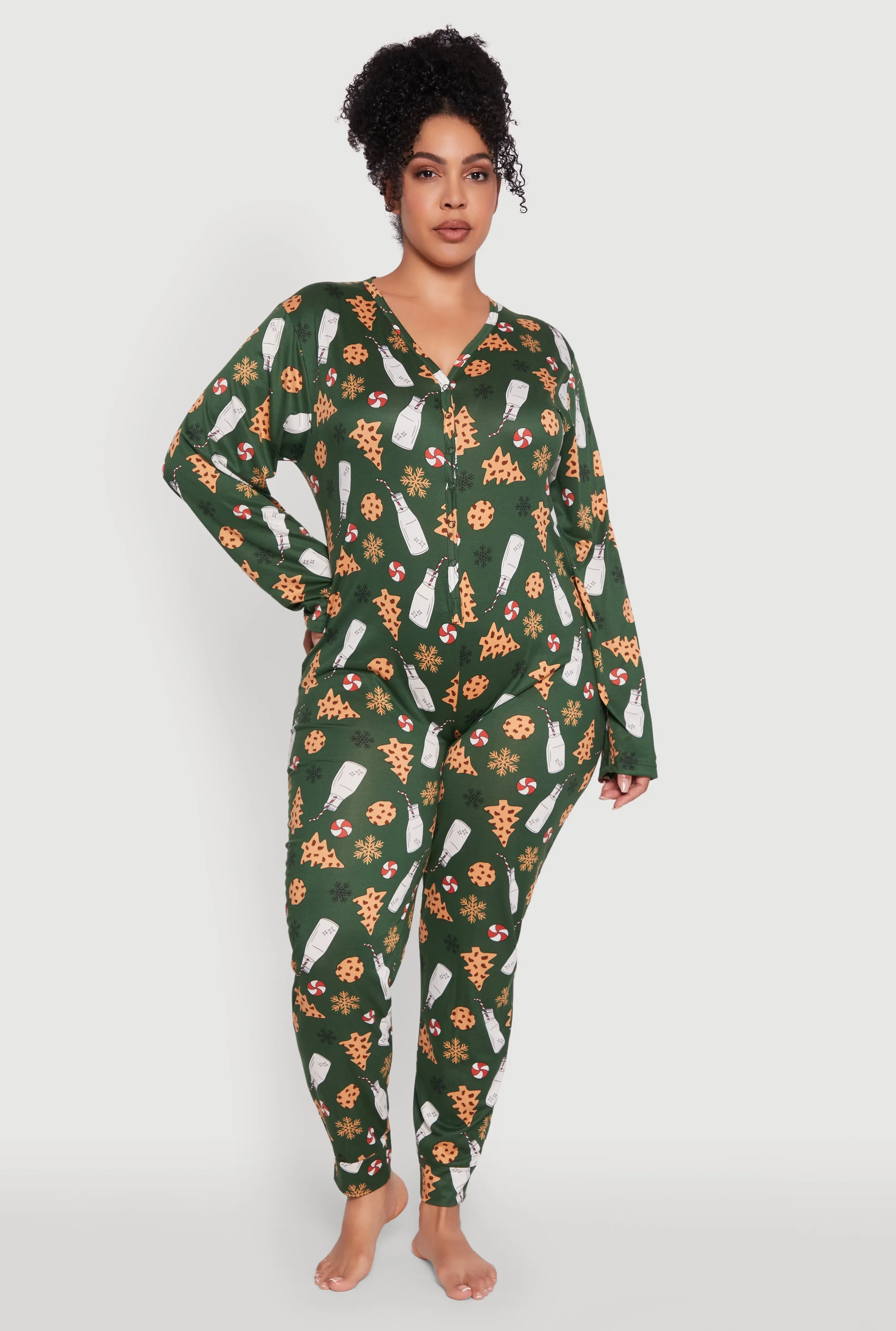 Plus Size Milk and Cookies Graphic Pajama Onesie sold by Rainbow