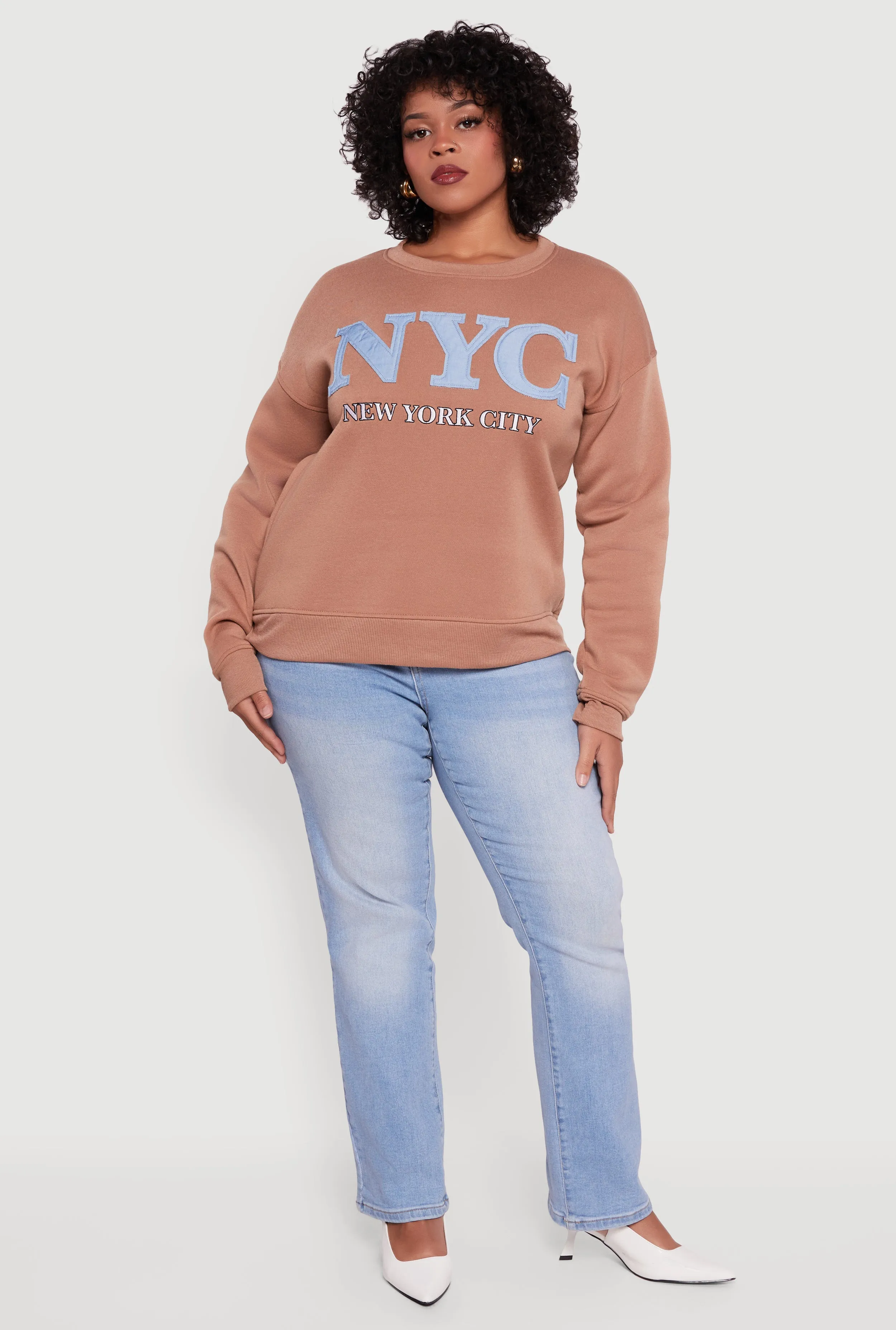 Plus Size Frayed NYC Chambray Patch Graphic Sweatshirt sold by Rainbow product image thumbnail 3
