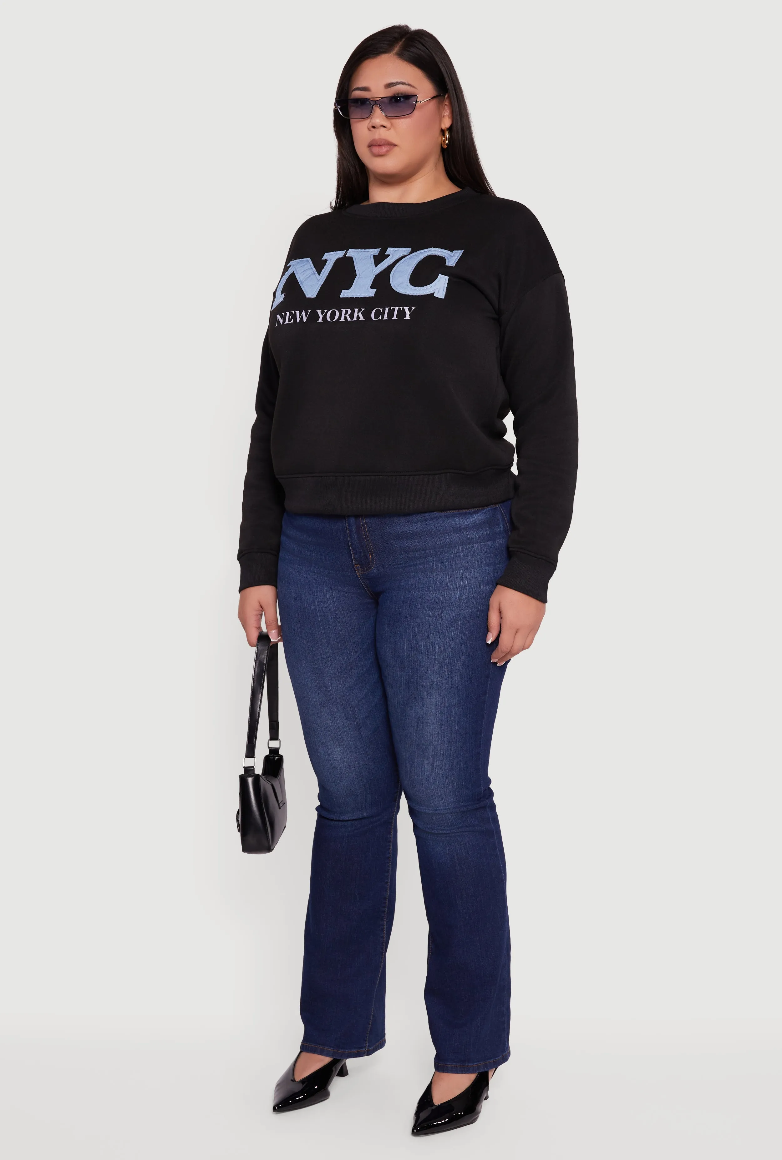 Plus Size Frayed NYC Chambray Patch Graphic Sweatshirt sold by Rainbow product image thumbnail 5