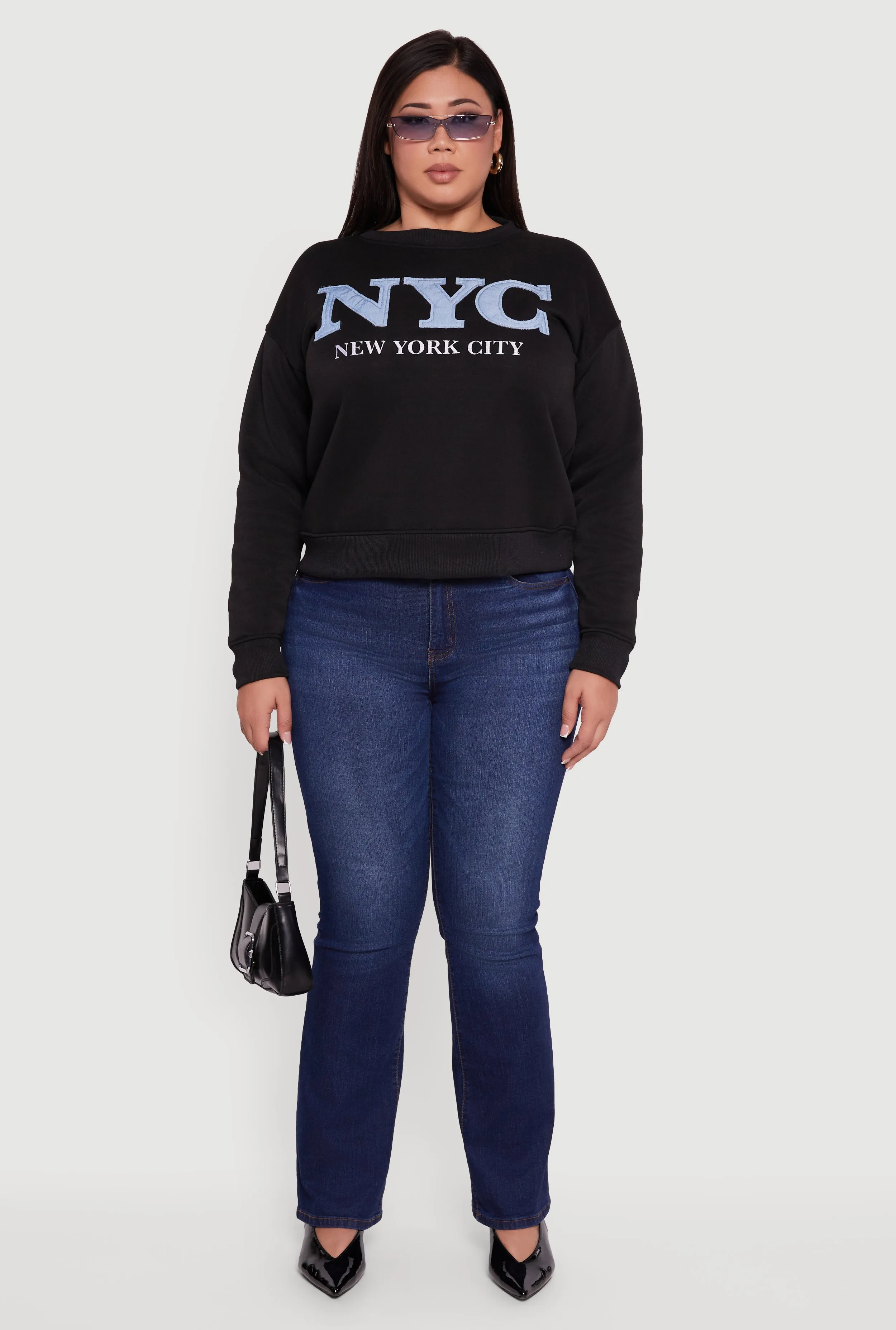 Plus Size Frayed NYC Chambray Patch Graphic Sweatshirt sold by Rainbow product image thumbnail 3
