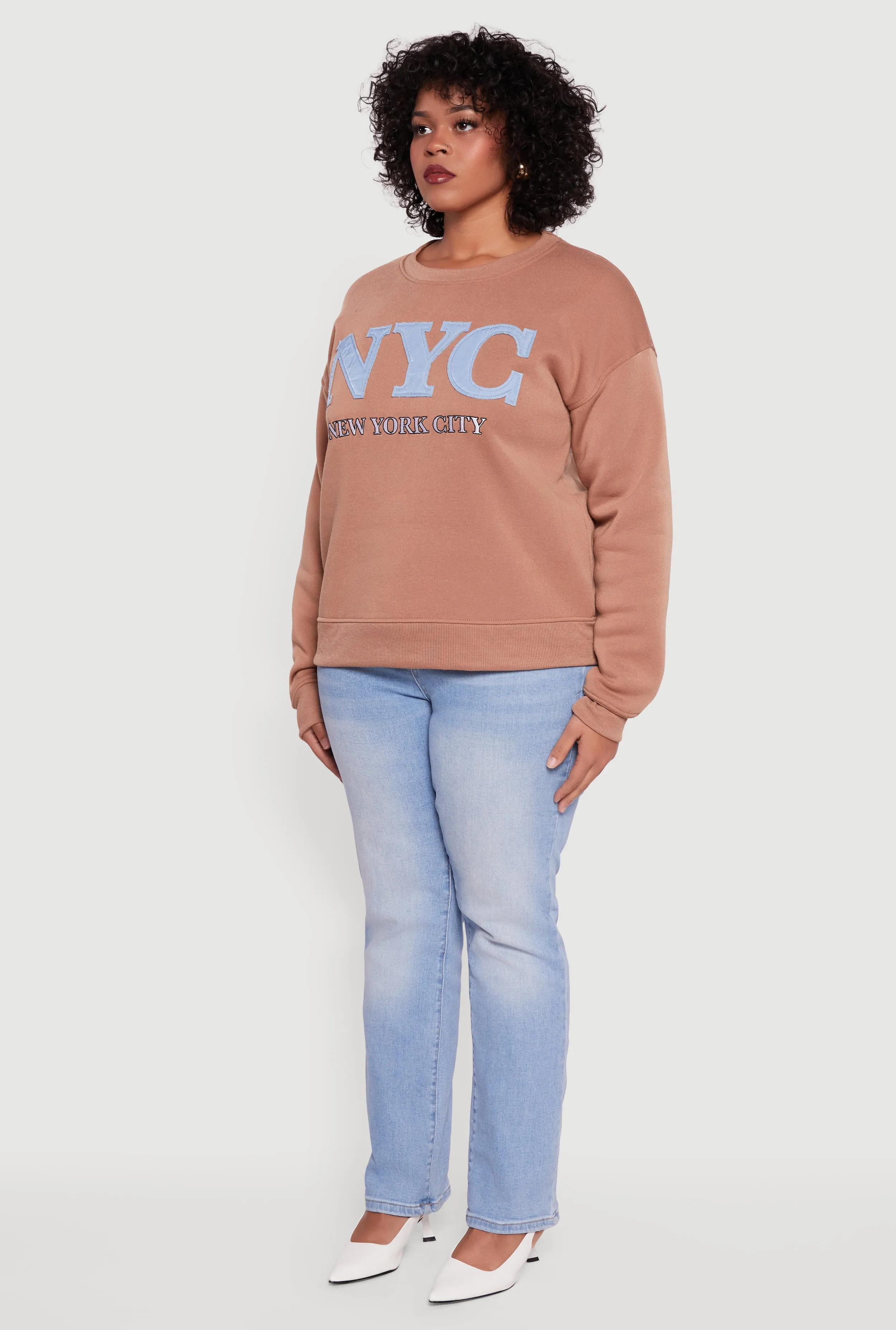 Plus Size Frayed NYC Chambray Patch Graphic Sweatshirt sold by Rainbow product image thumbnail 5