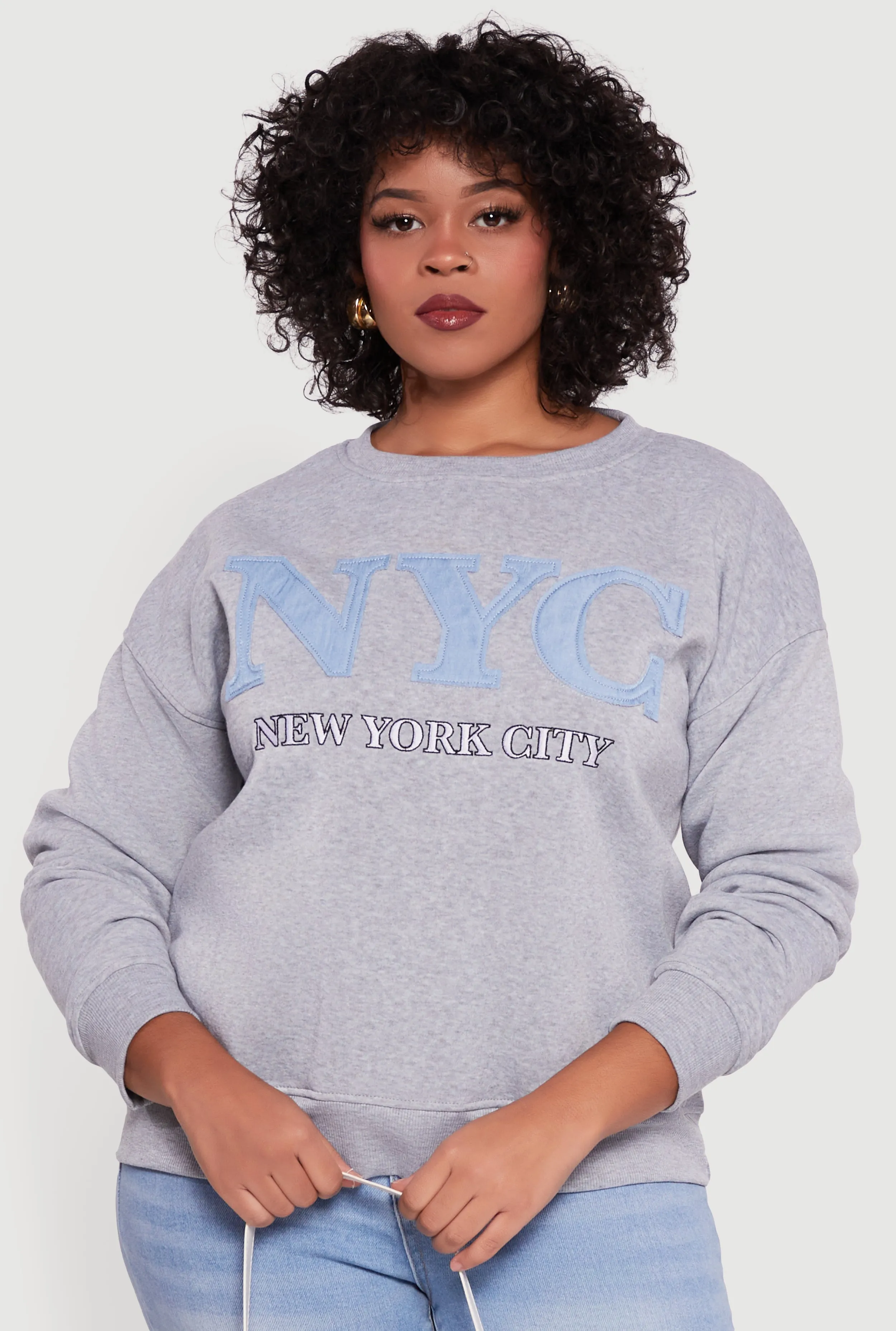 Plus Size Frayed NYC Chambray Patch Graphic Sweatshirt sold by Rainbow product image thumbnail 2
