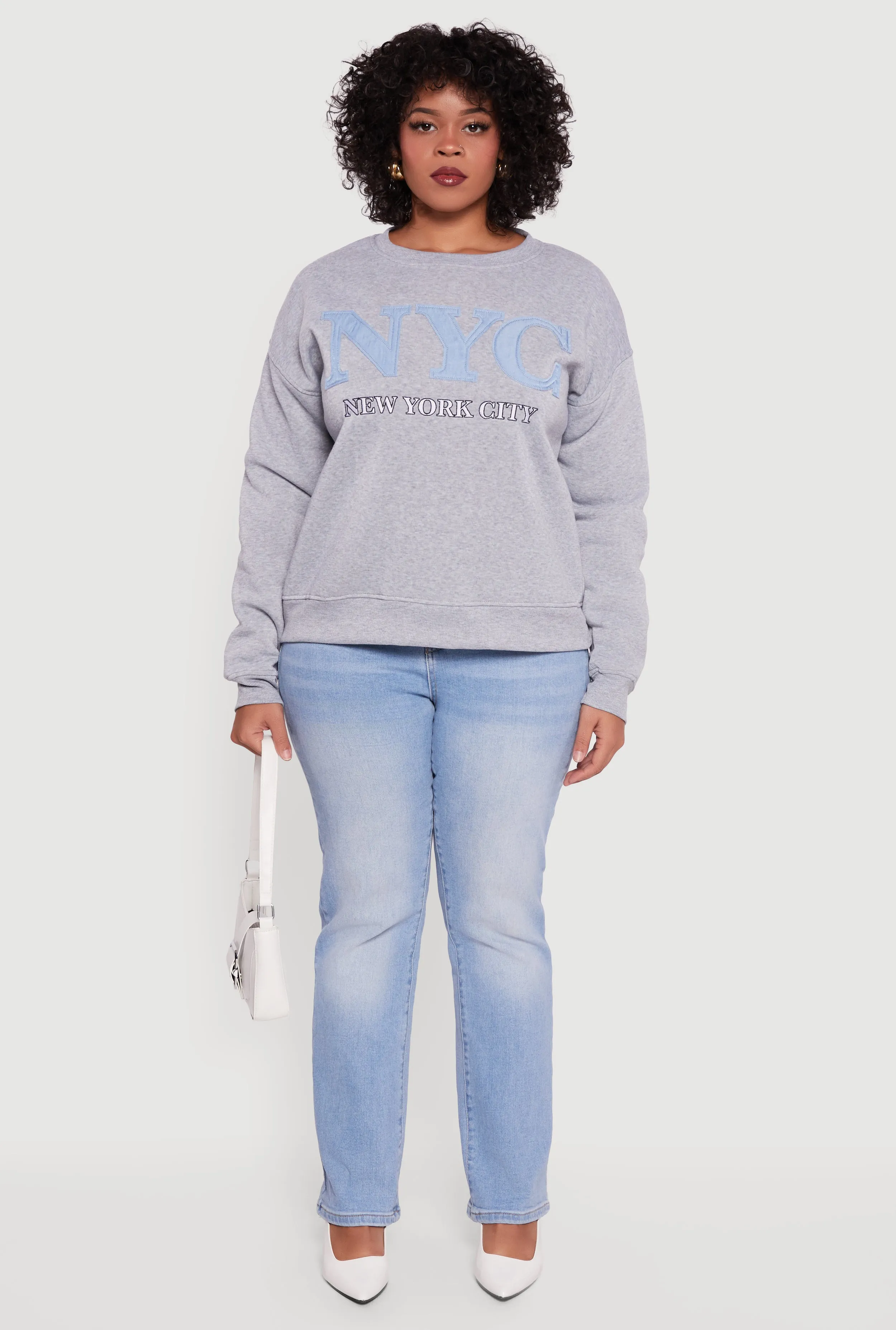 Plus Size Frayed NYC Chambray Patch Graphic Sweatshirt sold by Rainbow product image thumbnail 3