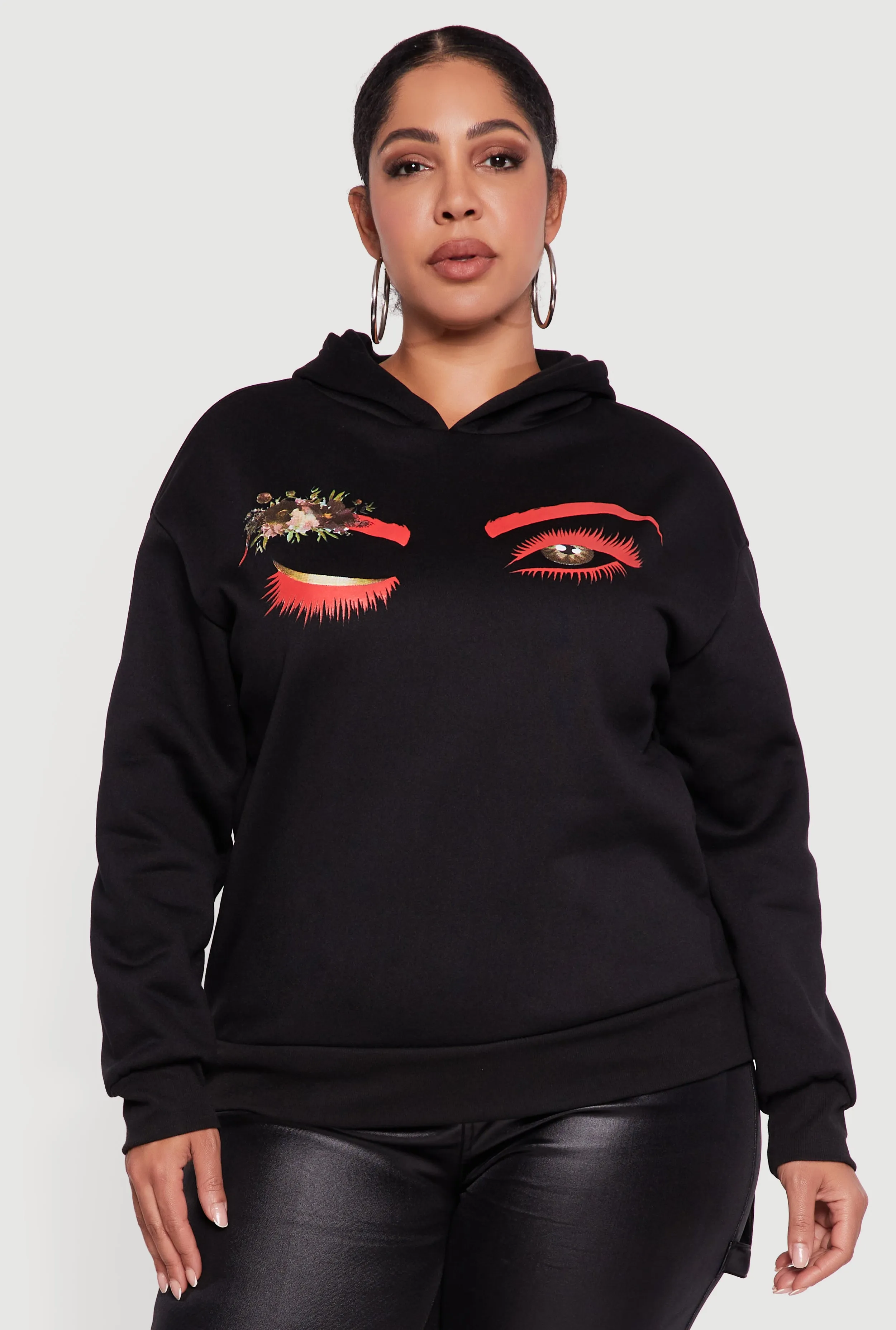 Plus Size Fleece Pullover Hoodie with Winking Eye Graphic sold by Rainbow product image thumbnail 2