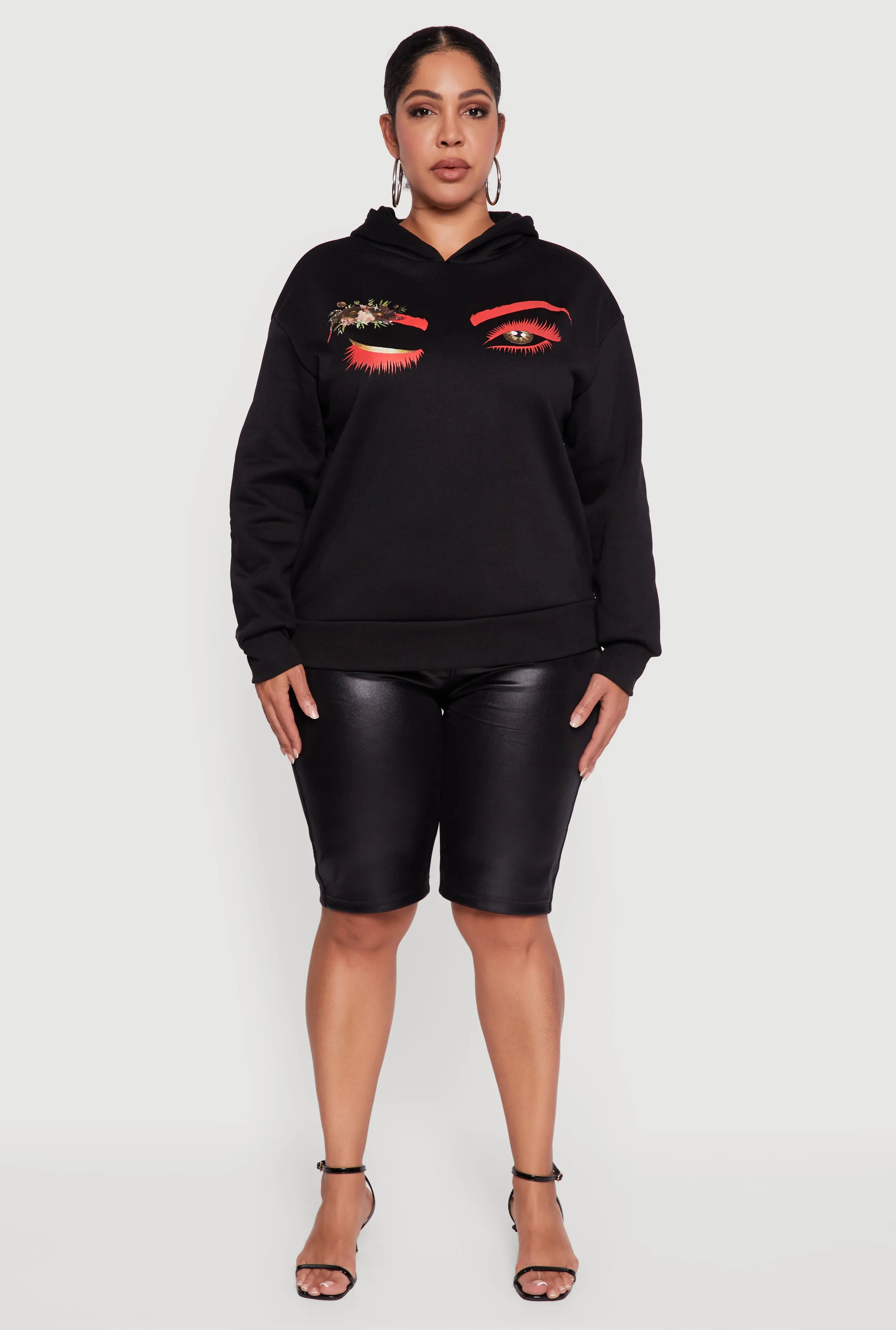 Plus Size Fleece Pullover Hoodie with Winking Eye Graphic sold by Rainbow product image thumbnail 3