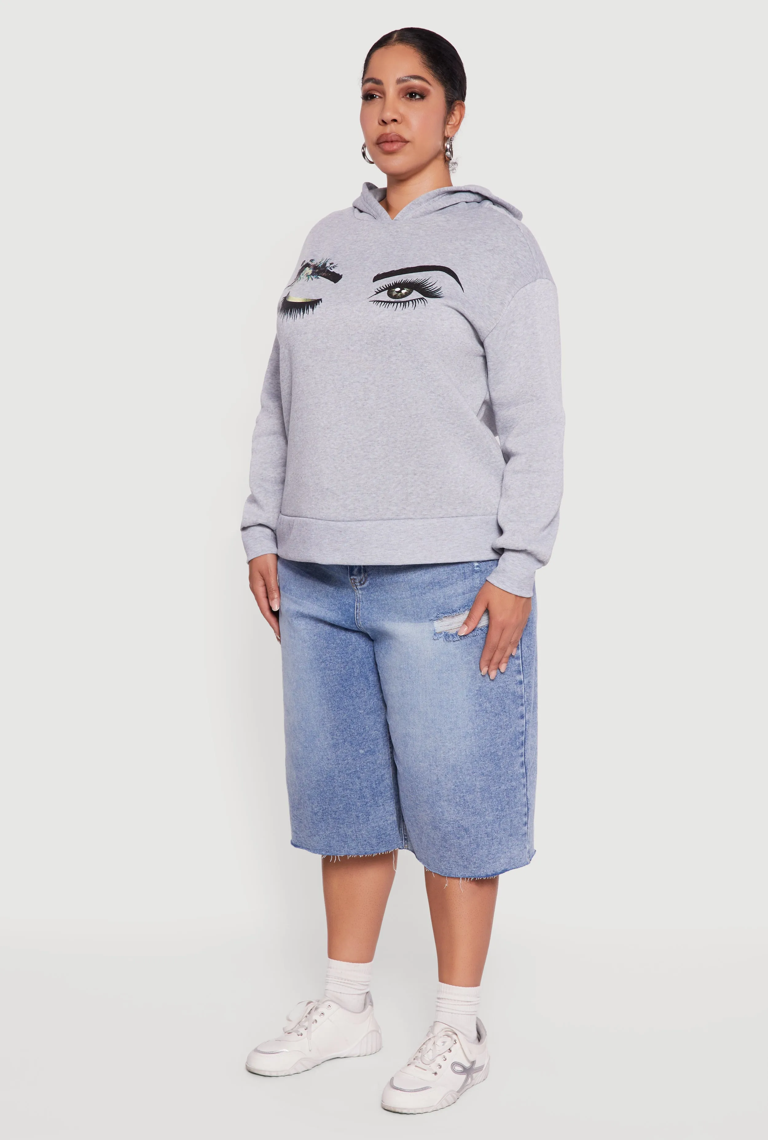 Plus Size Fleece Pullover Hoodie with Winking Eye Graphic sold by Rainbow product image thumbnail 5