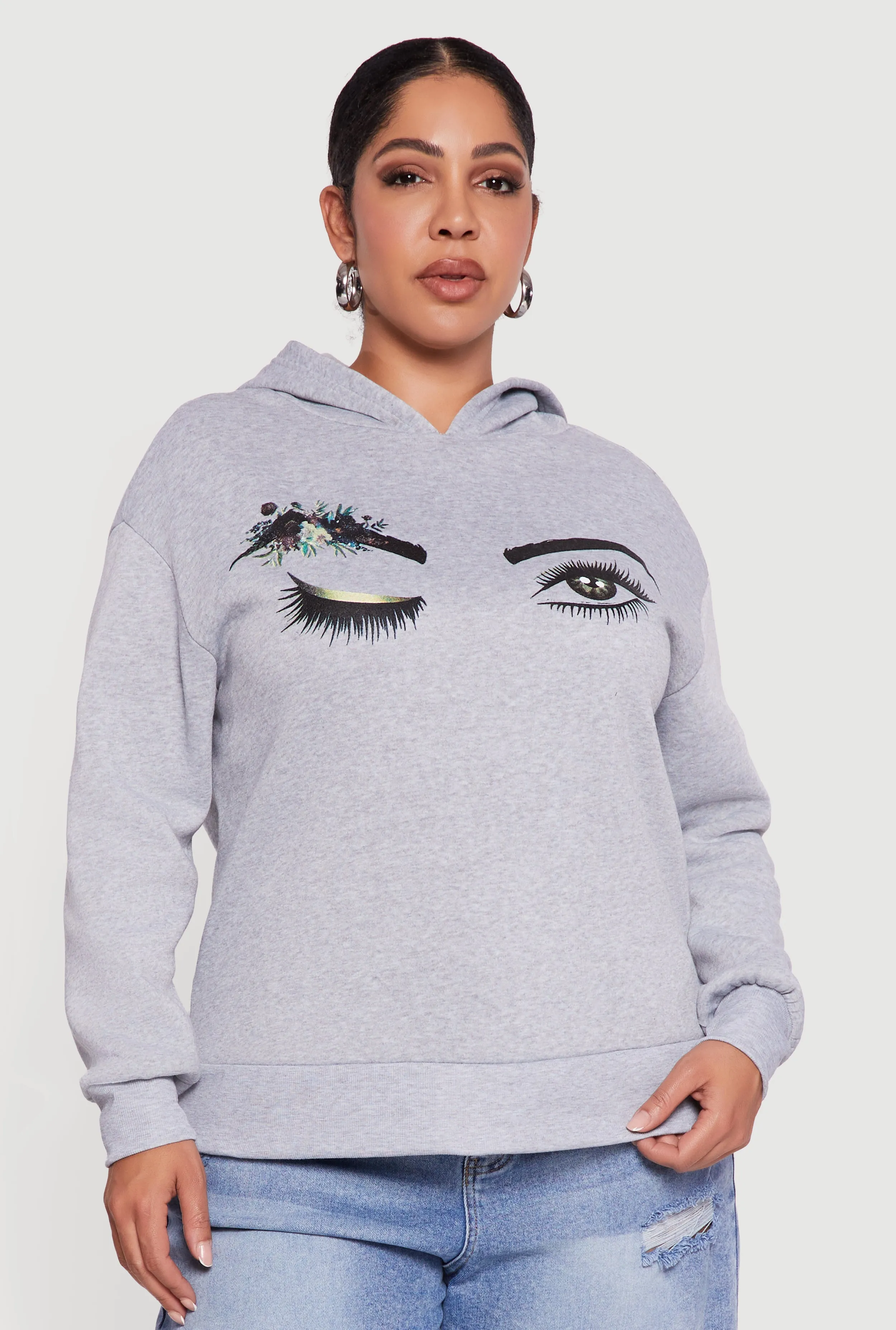 Plus Size Fleece Pullover Hoodie with Winking Eye Graphic sold by Rainbow product image thumbnail 2