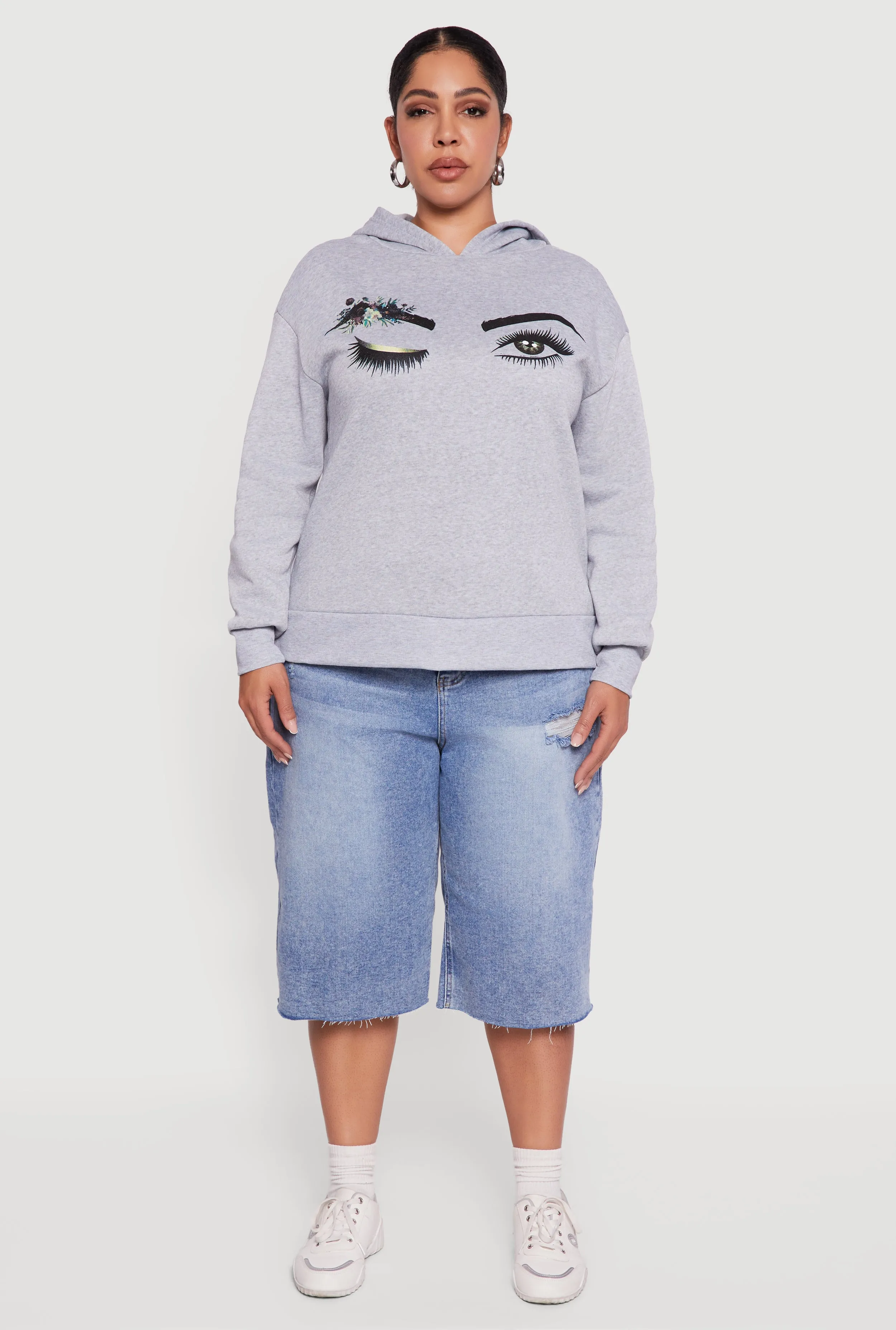 Plus Size Fleece Pullover Hoodie with Winking Eye Graphic sold by Rainbow product image thumbnail 3