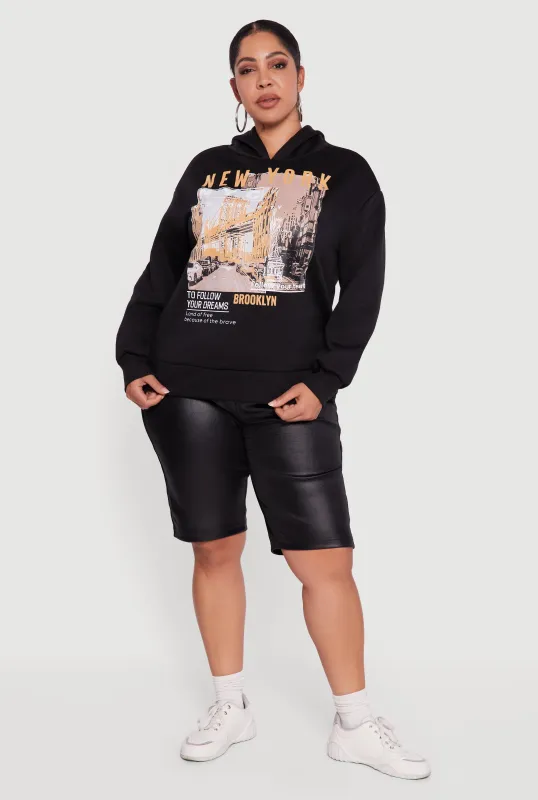 Plus Size New York Follow Your Dreams Graphic Hoodie sold by Rainbow