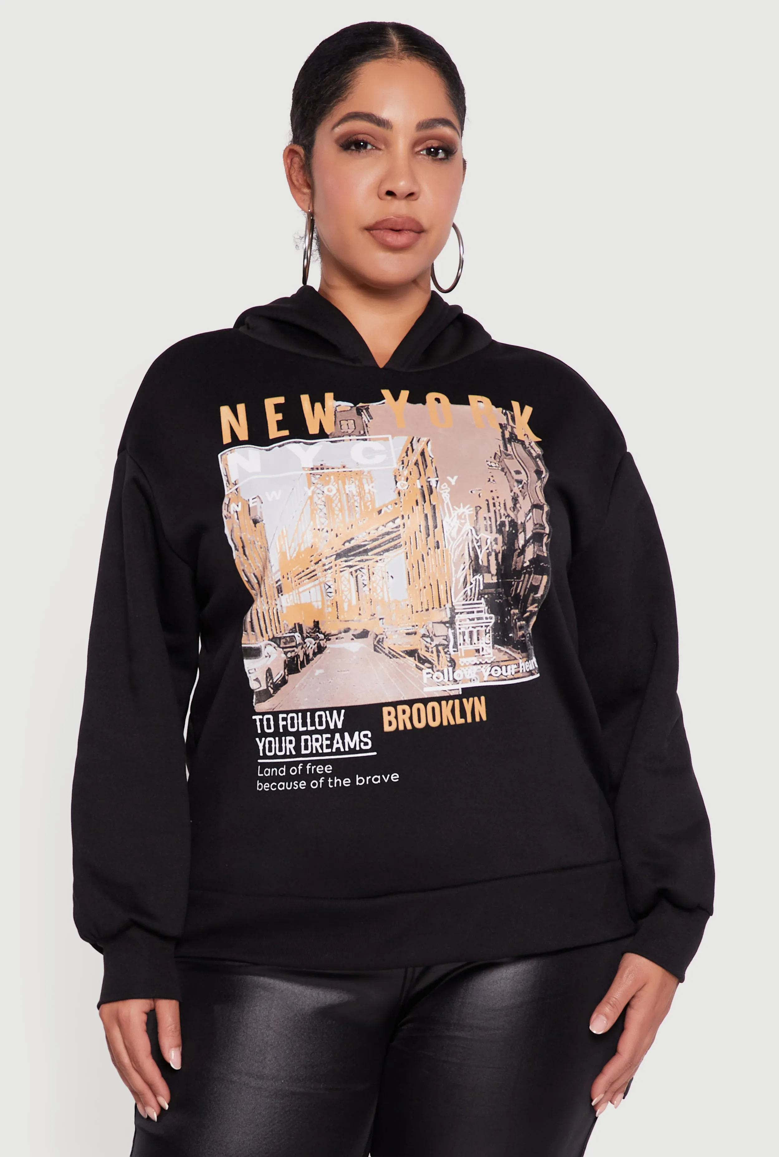 Plus Size New York Follow Your Dreams Graphic Hoodie sold by Rainbow product image thumbnail 2