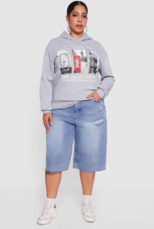 Plus Size Fleece Lined Hooded London Graphic Sweatshirt sold by Rainbow
