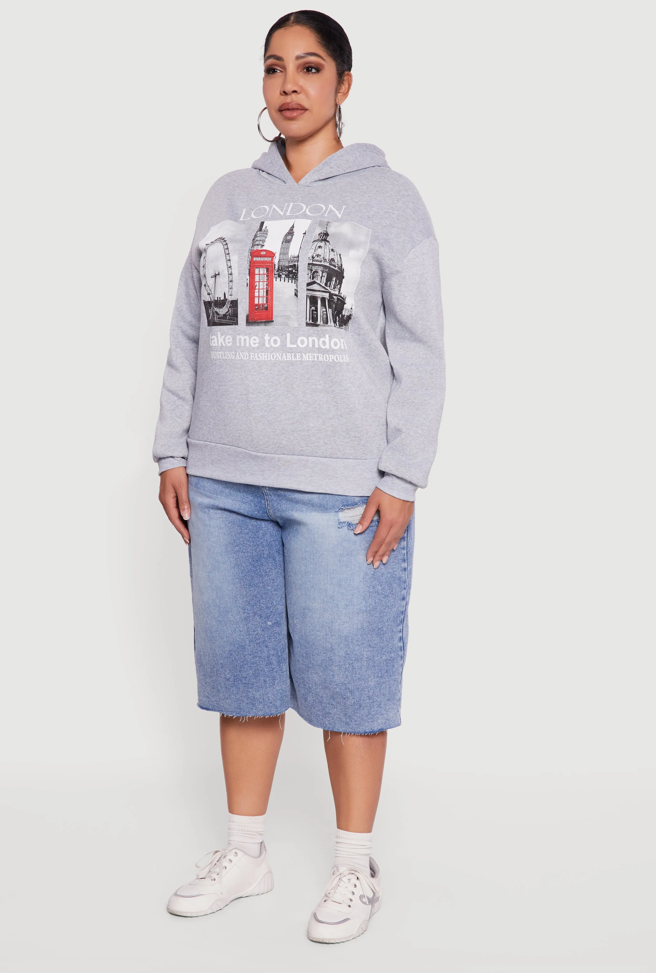 Plus Size Fleece Lined Hooded London Graphic Sweatshirt sold by Rainbow product image thumbnail 5