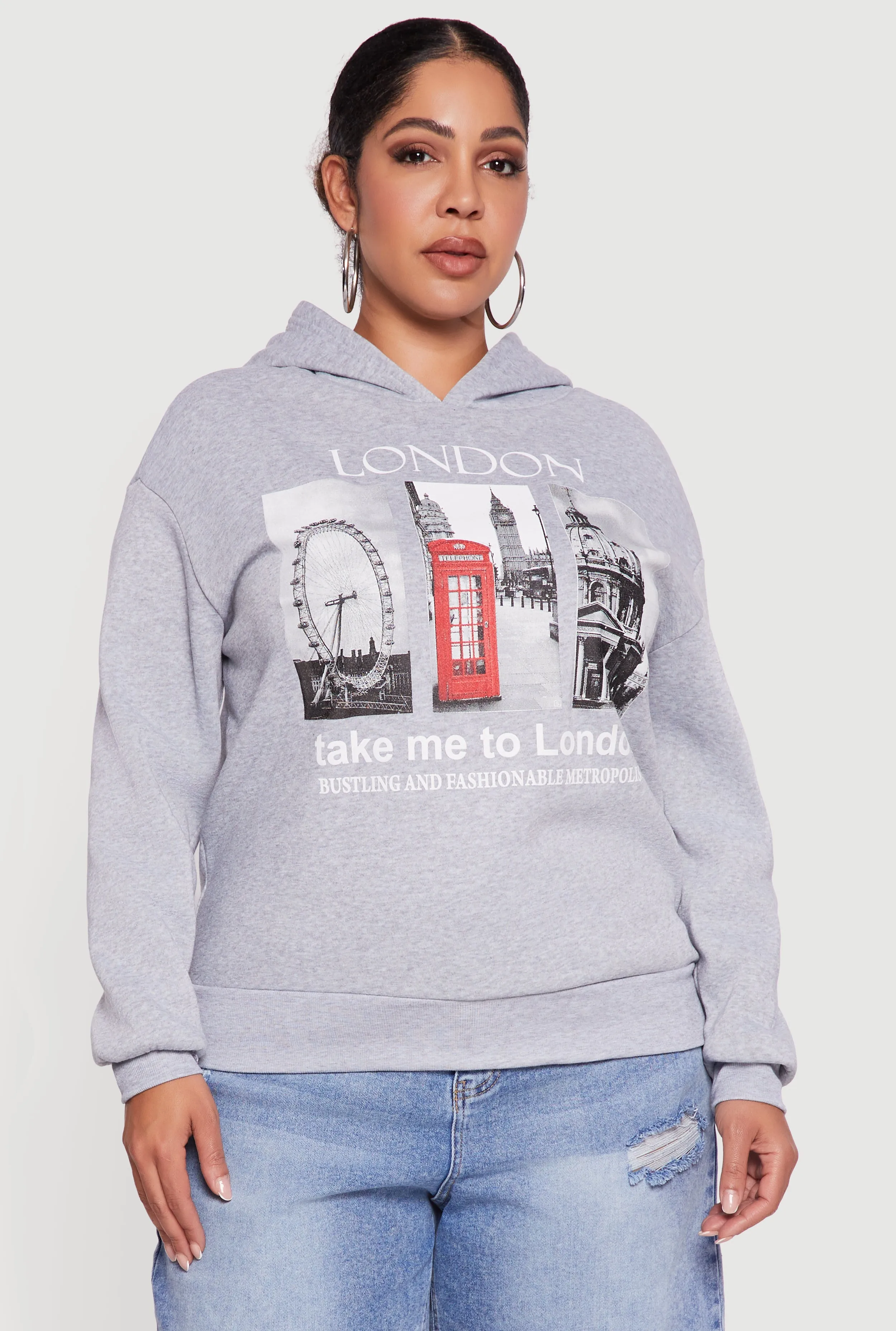 Plus Size Fleece Lined Hooded London Graphic Sweatshirt sold by Rainbow product image thumbnail 2
