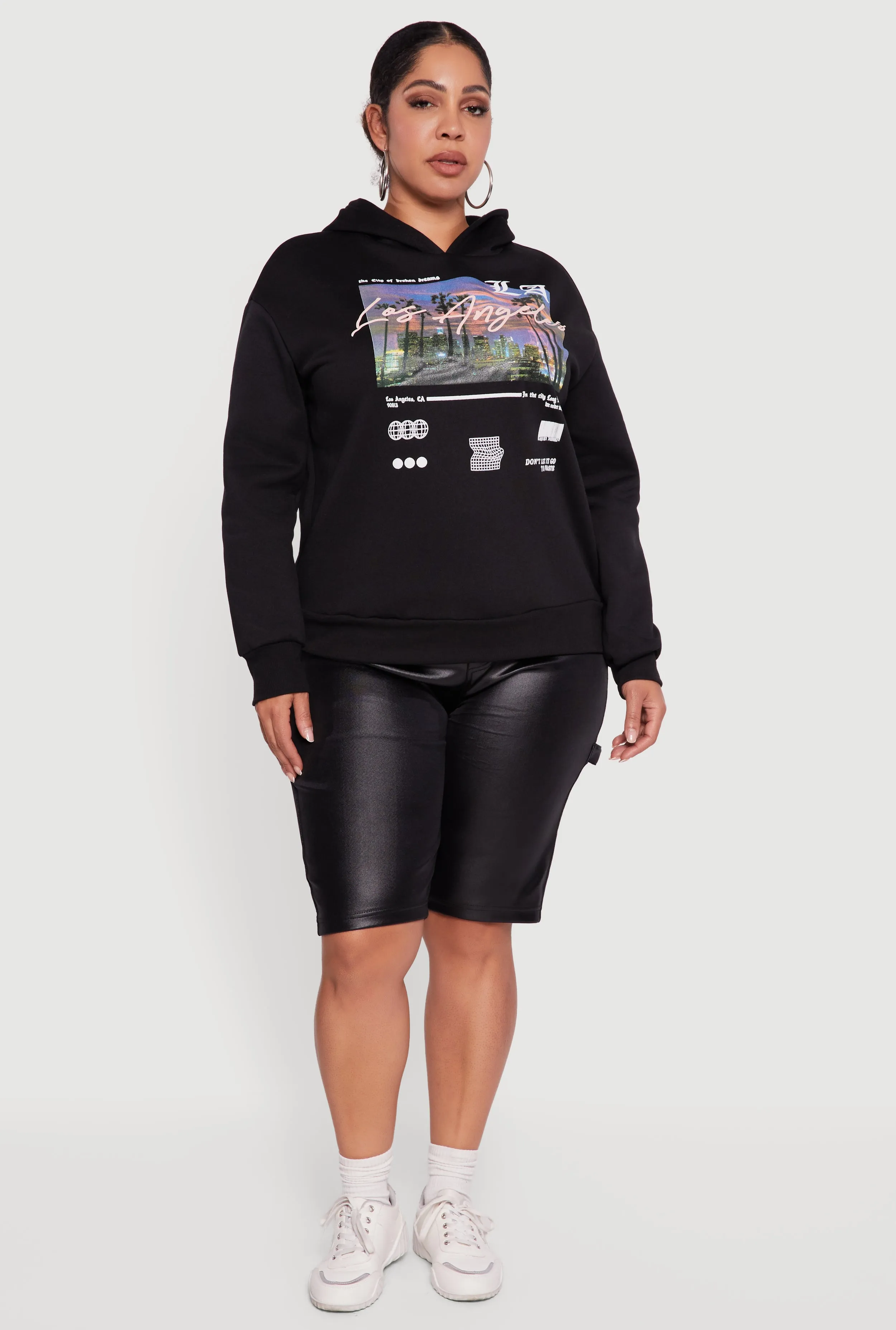 Plus Size Fleece Lined Hooded Los Angeles Graphic Sweatshirt sold by Rainbow