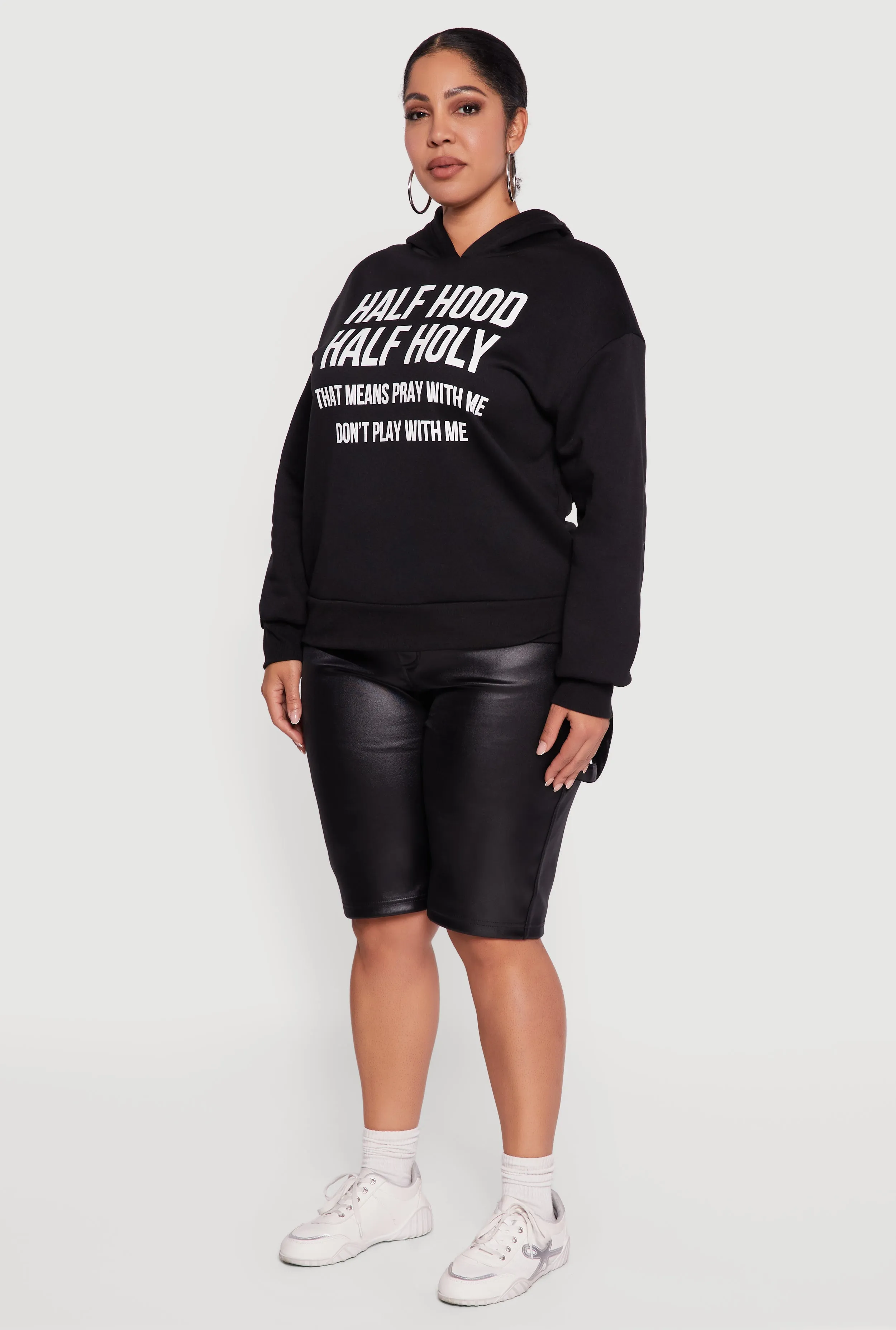 Plus Size Half Hood Half Holy Fleece Pullover Hoodie sold by Rainbow product image thumbnail 5