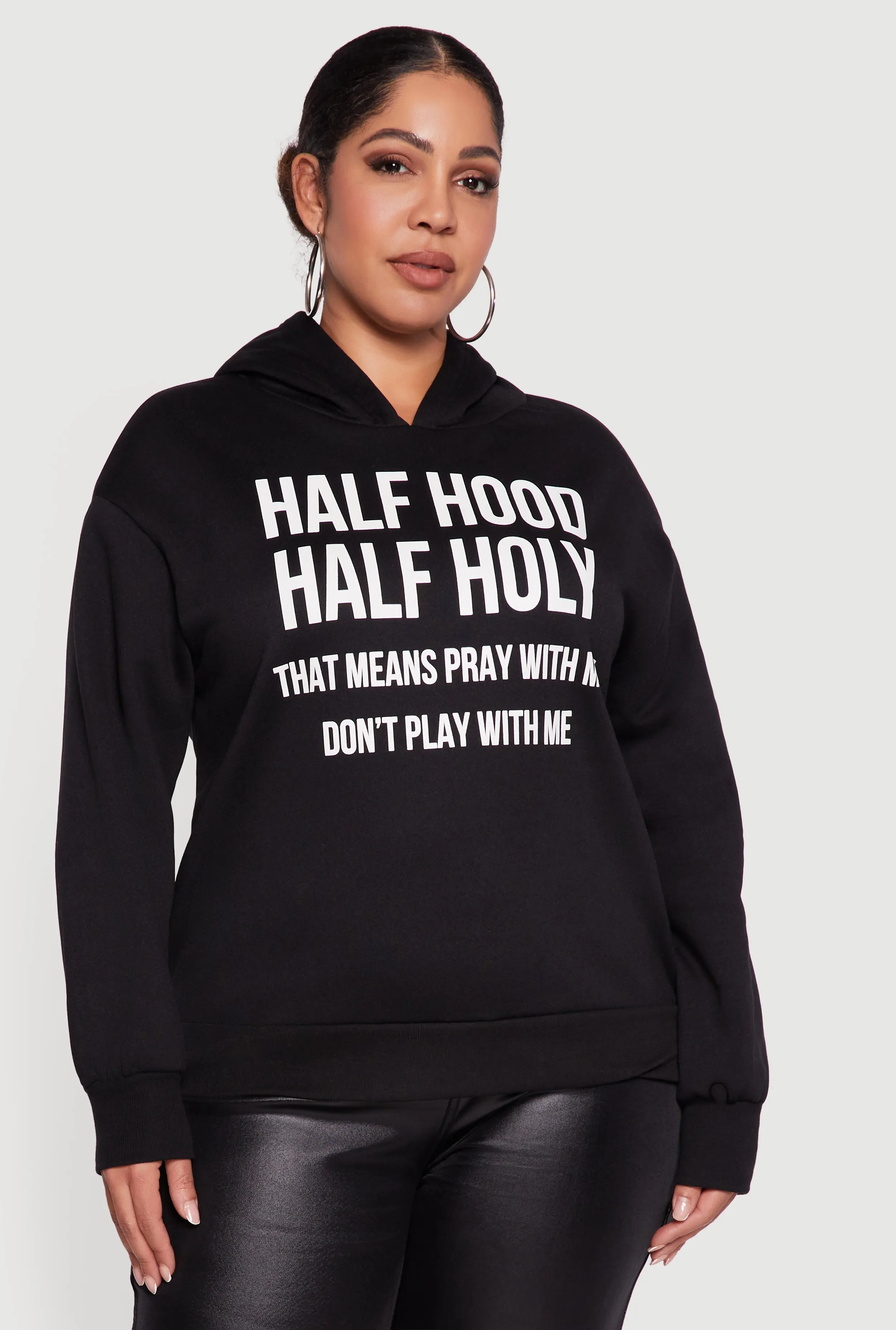 Plus Size Half Hood Half Holy Fleece Pullover Hoodie sold by Rainbow product image thumbnail 2