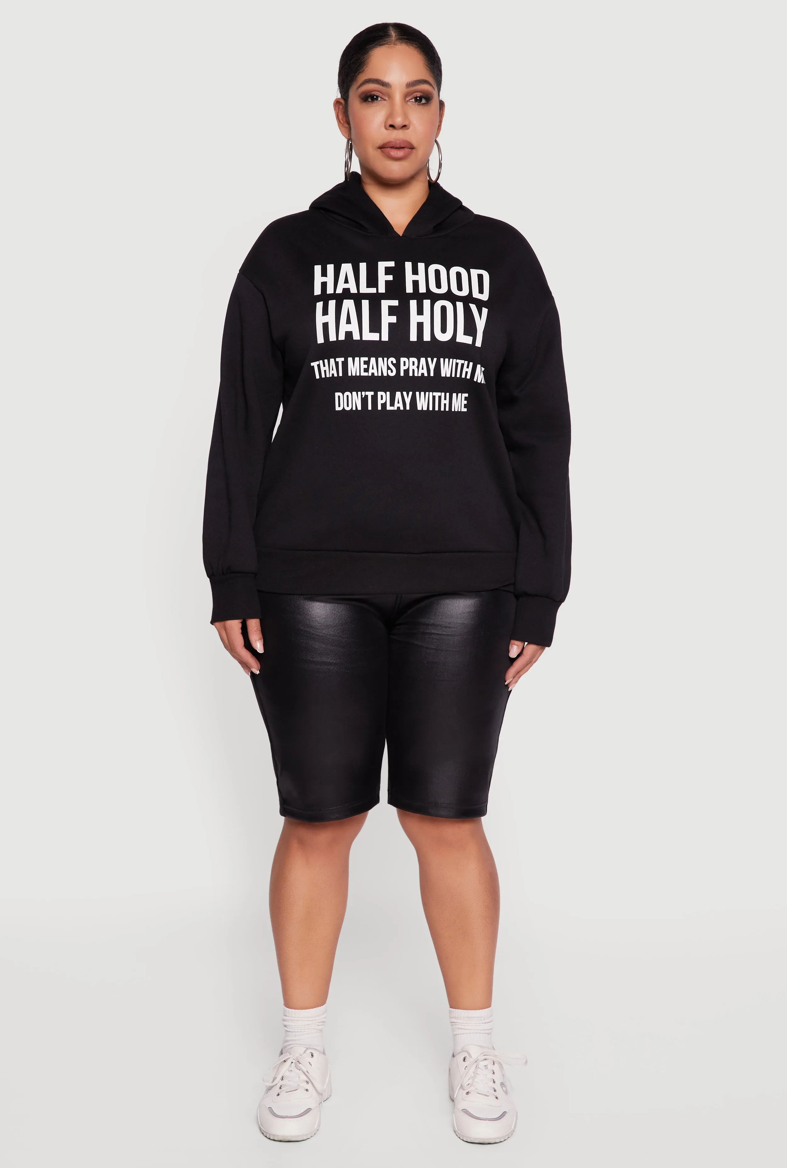 Plus Size Half Hood Half Holy Fleece Pullover Hoodie sold by Rainbow product image thumbnail 3