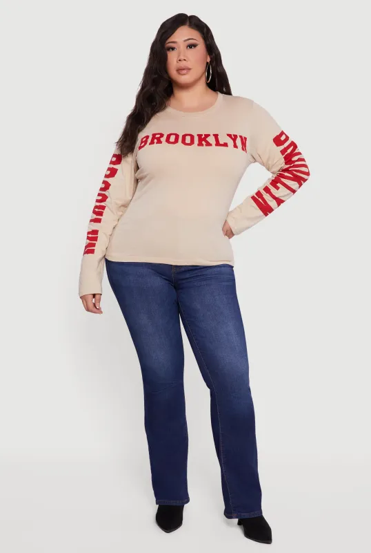 Plus Size Long Sleeve Crew Neck Brooklyn Graphic Tee sold by Rainbow