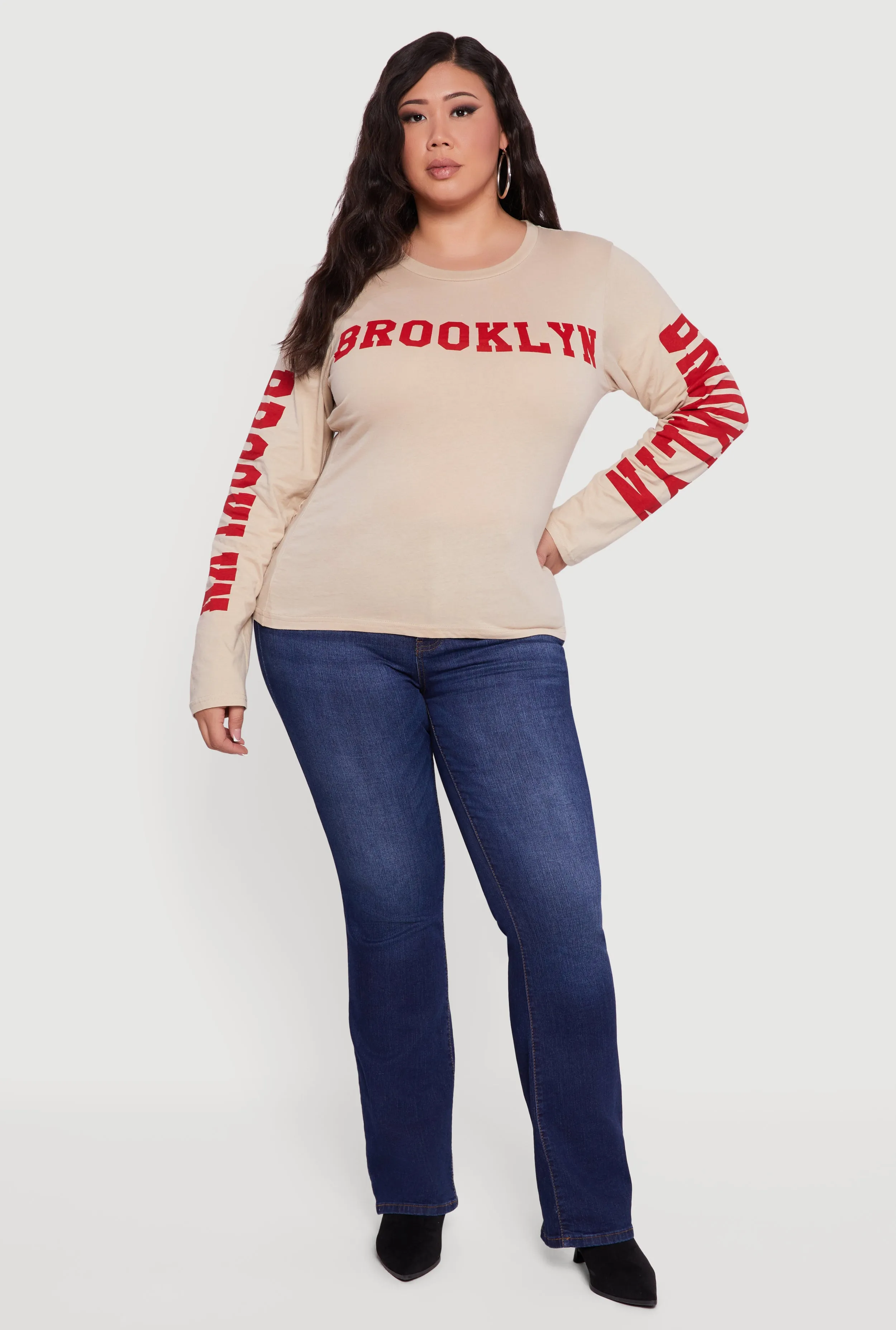 Plus Size Long Sleeve Crew Neck Brooklyn Graphic Tee sold by Rainbow