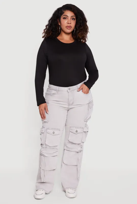 Plus Size VIP Acid Wash Straight Leg Cargo Jeans sold by Rainbow