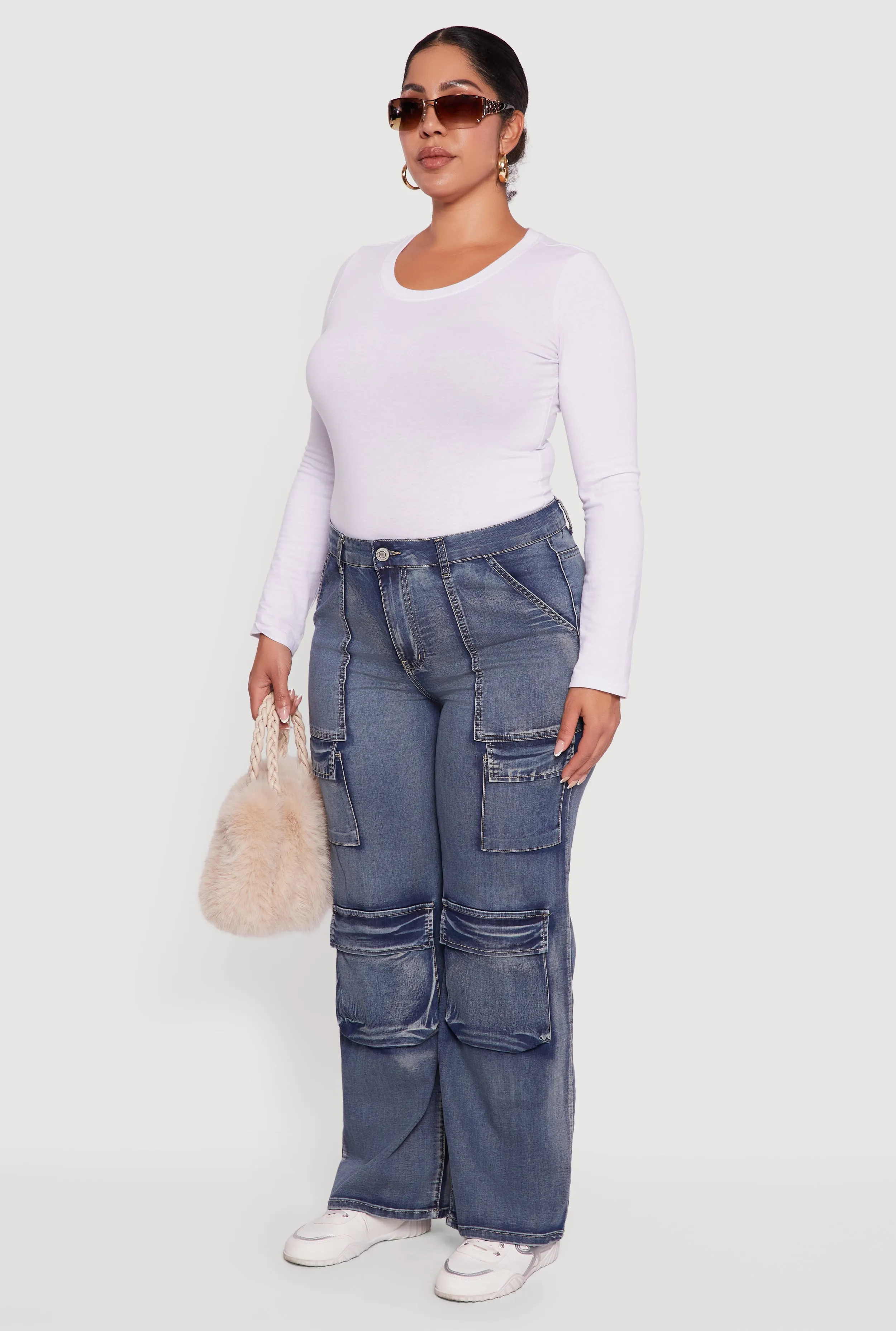 Plus Size VIP High Waisted Straight Leg Acid Wash Jeans sold by Rainbow product image thumbnail 3