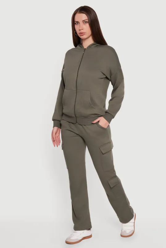 Fleece Lined Cargo Pocket Straight Leg Sweatpants sold by Rainbow