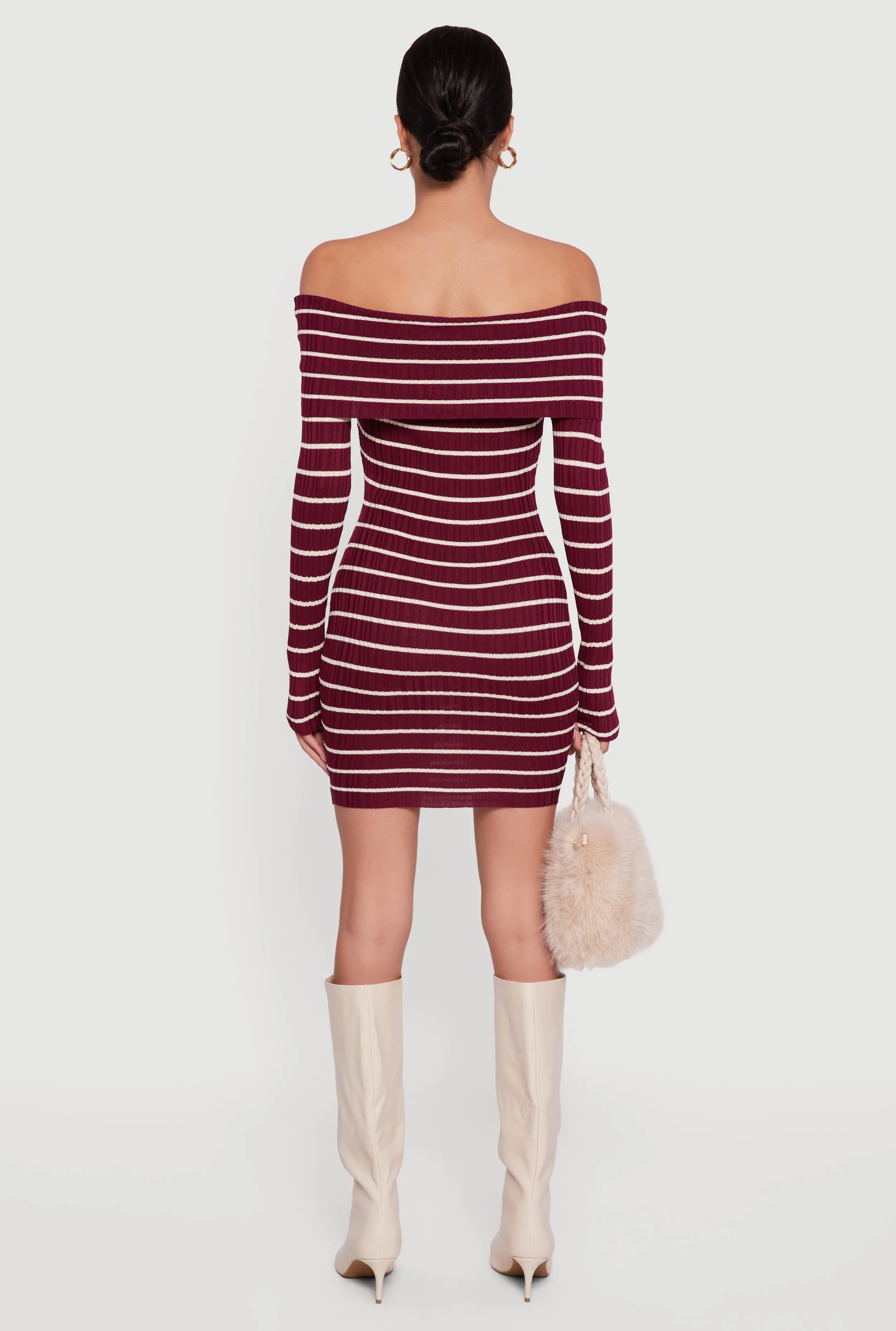 Striped Fold Over Off the Shoulder Sweater Dress sold by Rainbow product image thumbnail 5