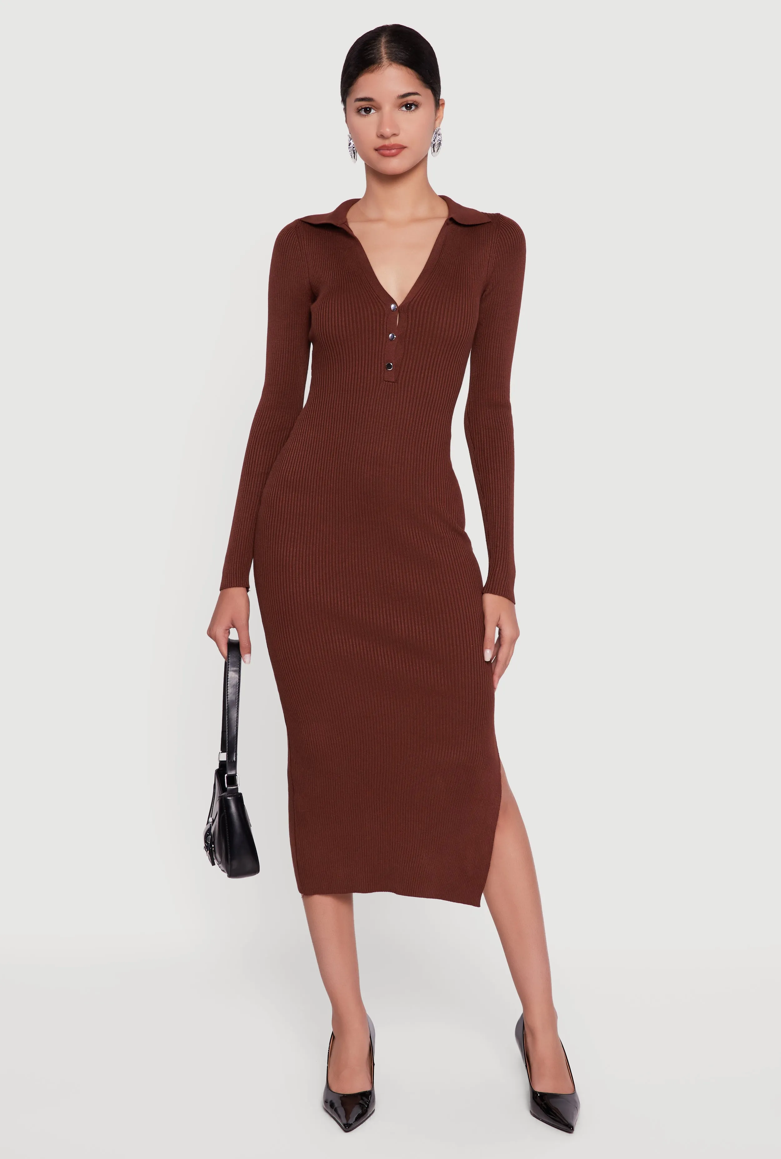 Ribbed Knit Midi Sweater Dress with Side Slit sold by Rainbow