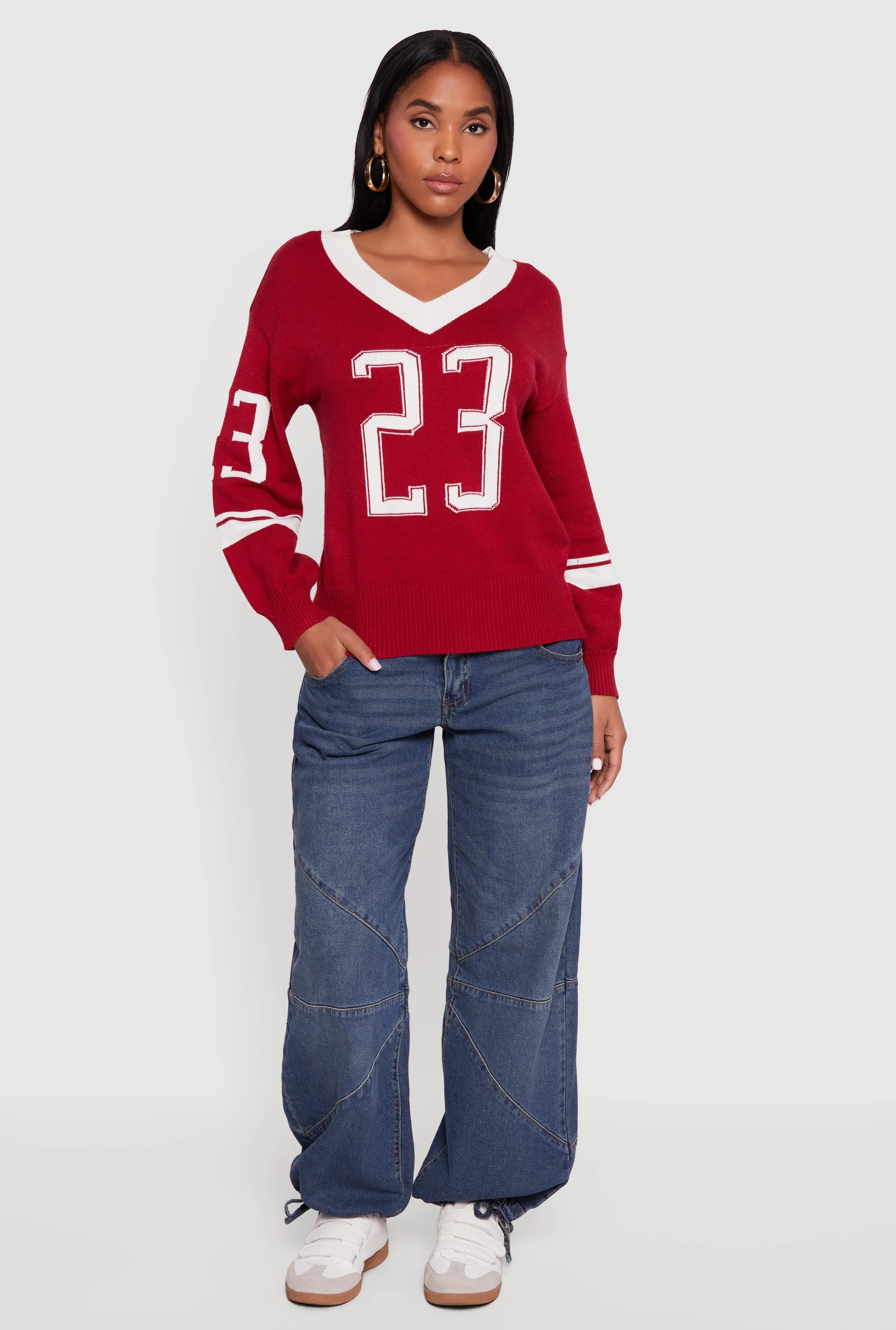 Ribbed Knit 23 Graphic V Neck Sweater sold by Rainbow product image thumbnail 2