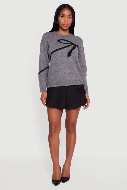 Brushed Knit Bow Graphic Pullover Sweater sold by Rainbow