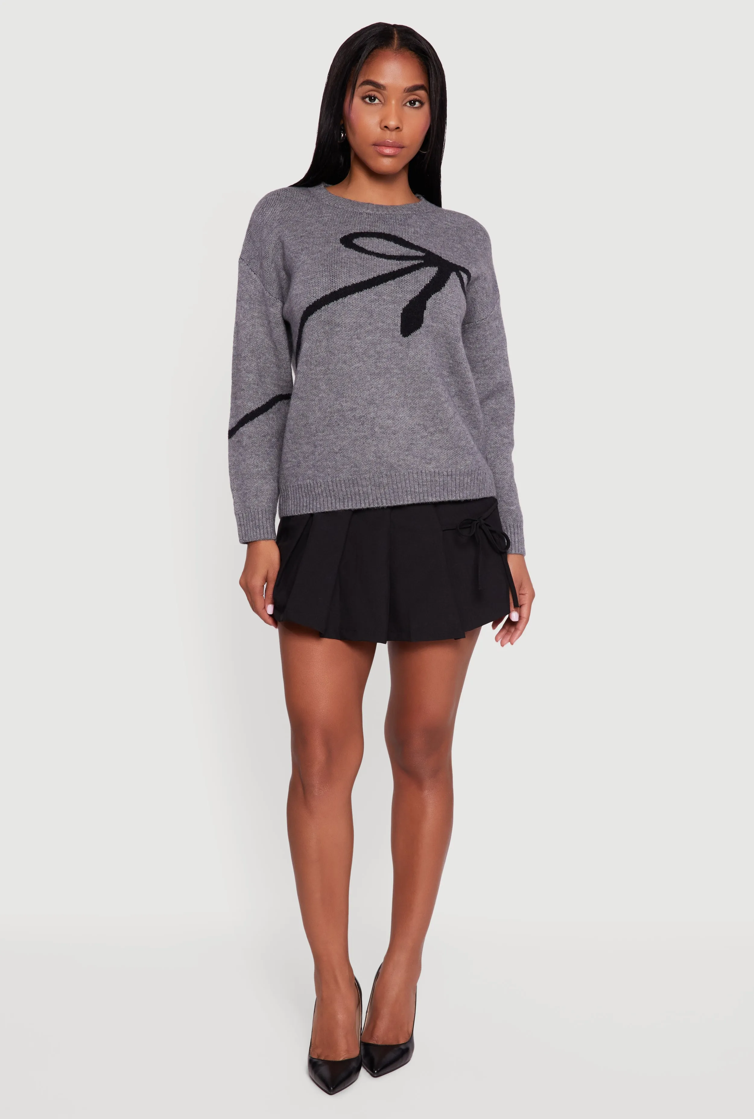 Brushed Knit Bow Graphic Pullover Sweater sold by Rainbow