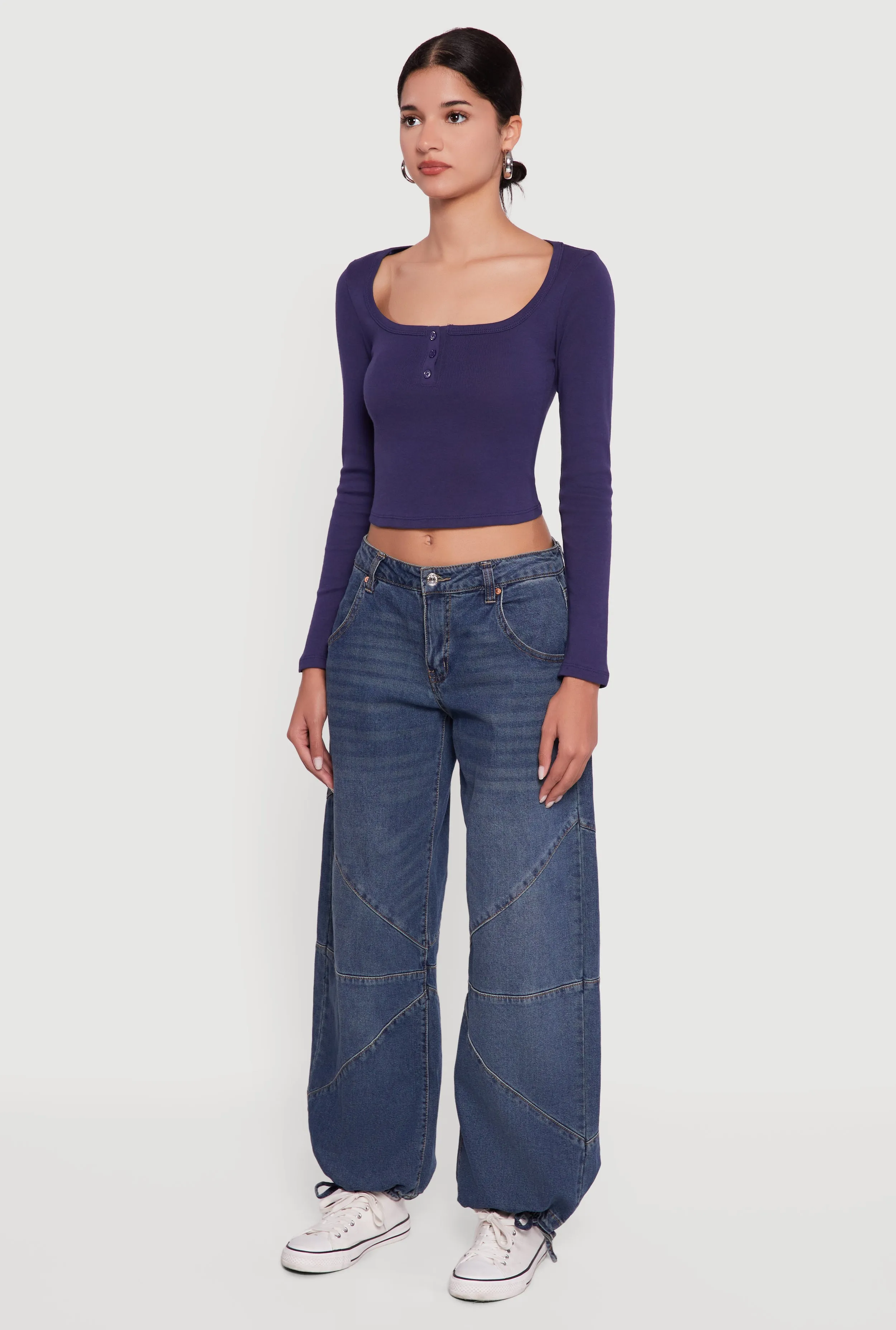 Henley Long Sleeve Crop Top sold by Rainbow product image thumbnail 5
