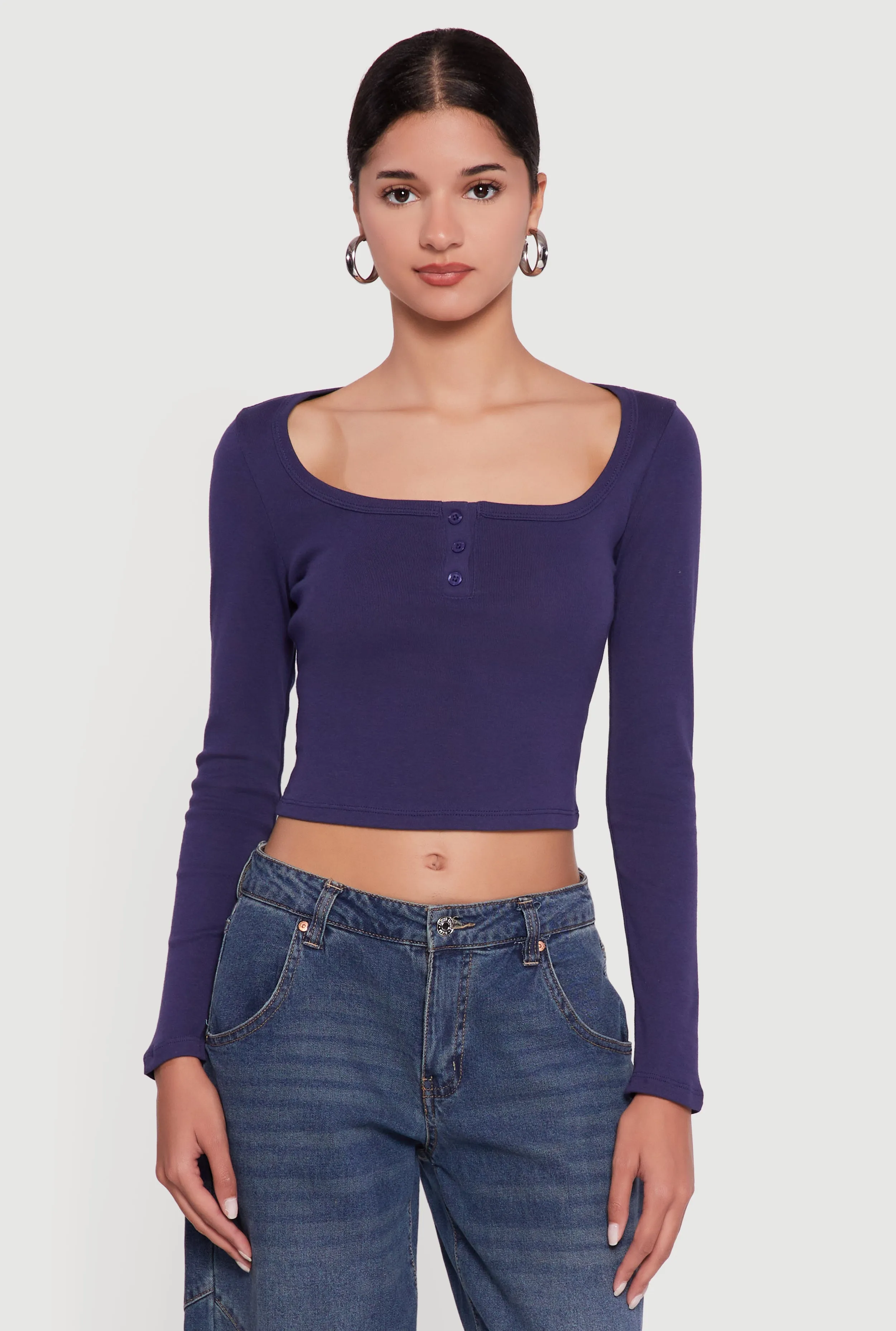 Henley Long Sleeve Crop Top sold by Rainbow product image thumbnail 2