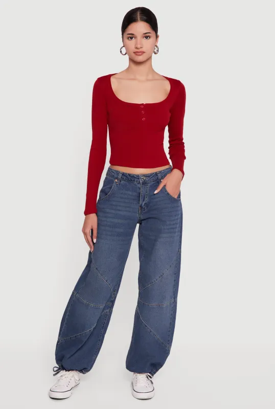 Henley Long Sleeve Crop Top sold by Rainbow