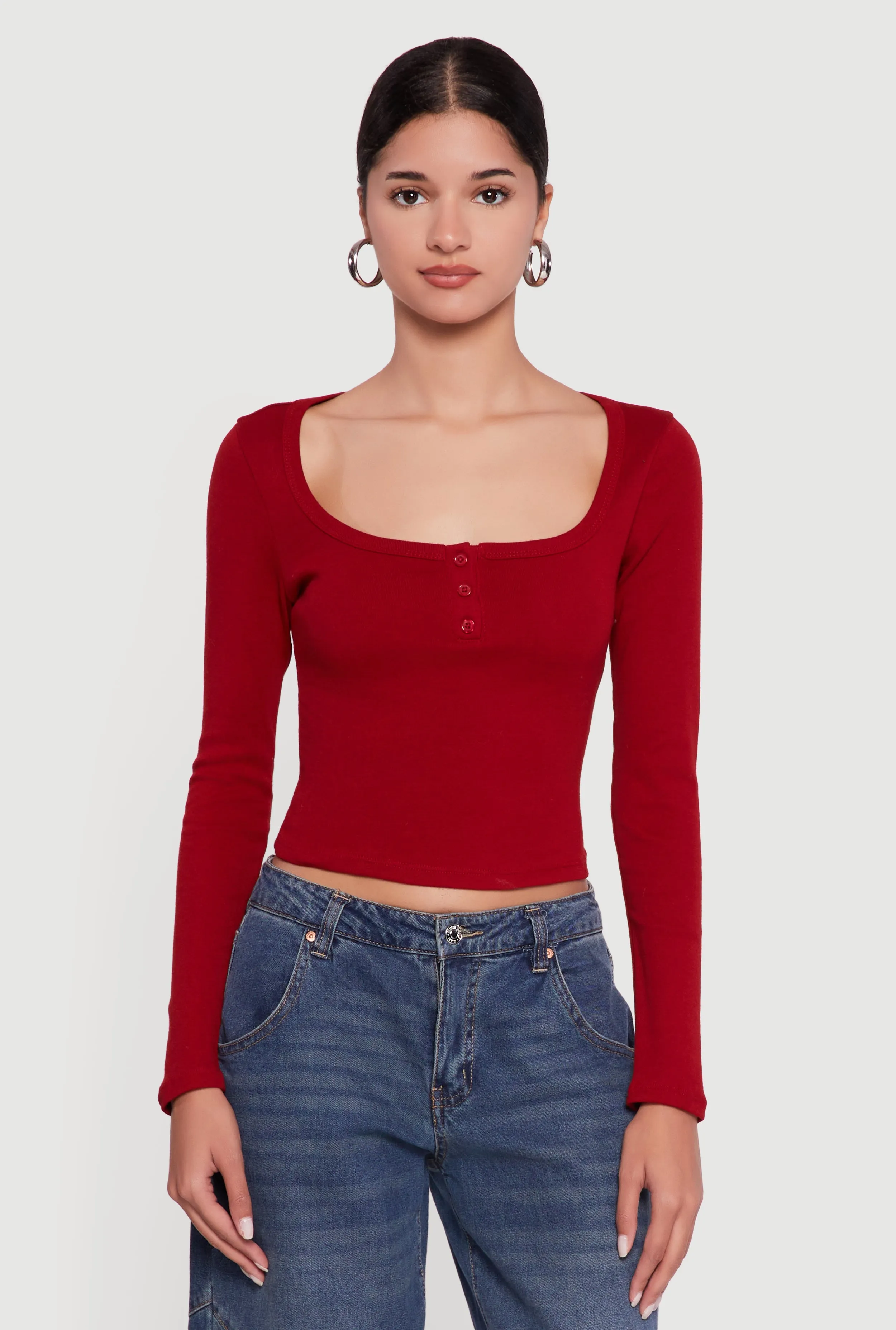 Henley Long Sleeve Crop Top sold by Rainbow product image thumbnail 2
