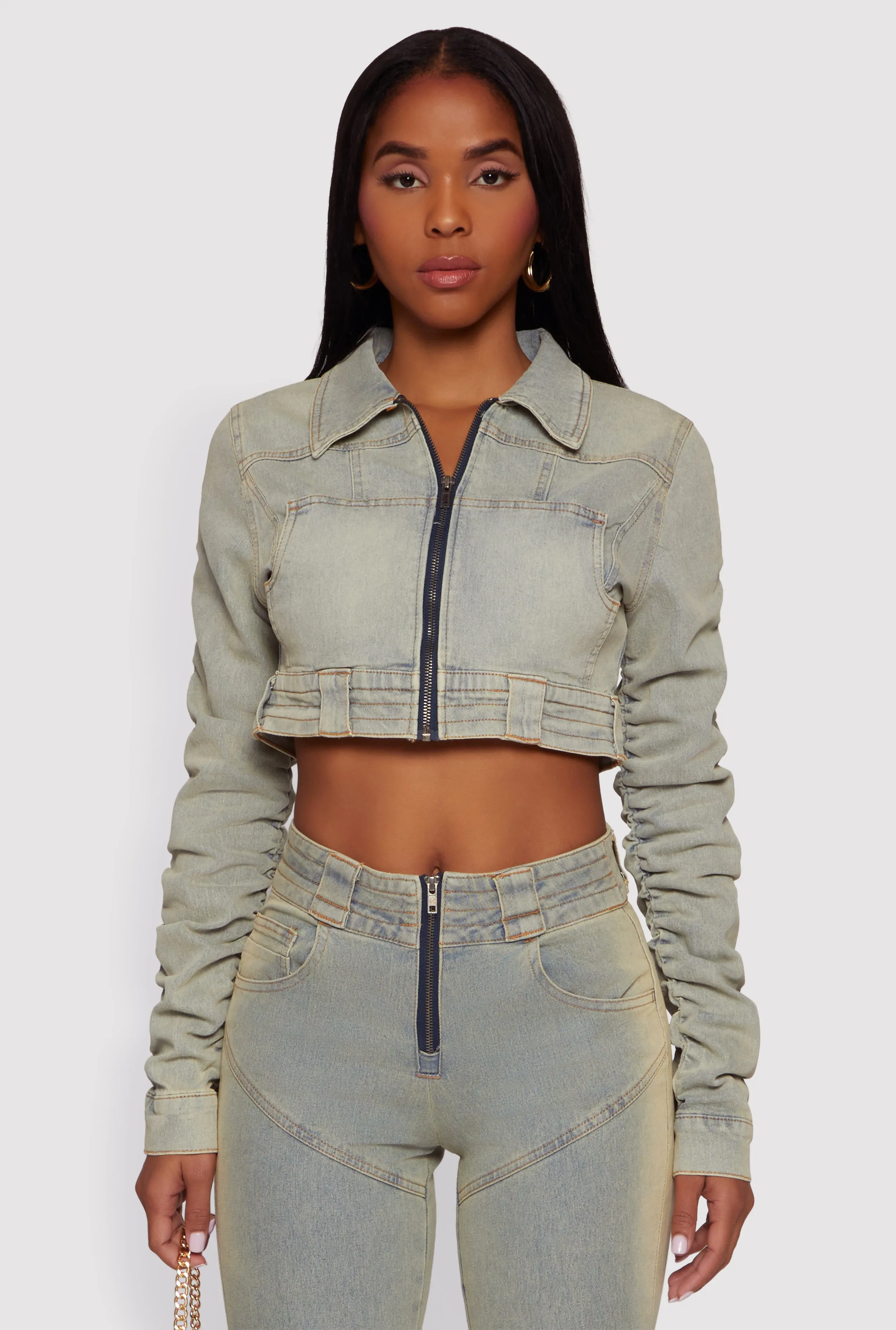 Acid Wash Cropped Zip Front Jean Jacket sold by Rainbow