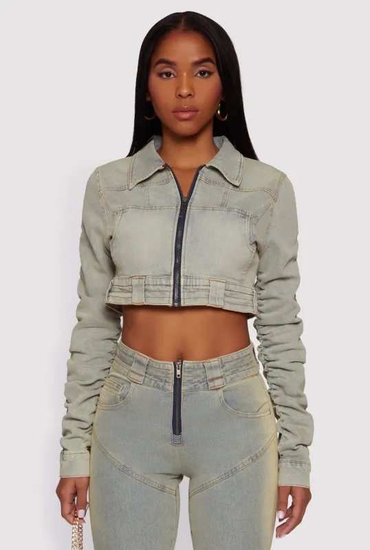 Acid Wash Cropped Zip Front Jean Jacket sold by Rainbow